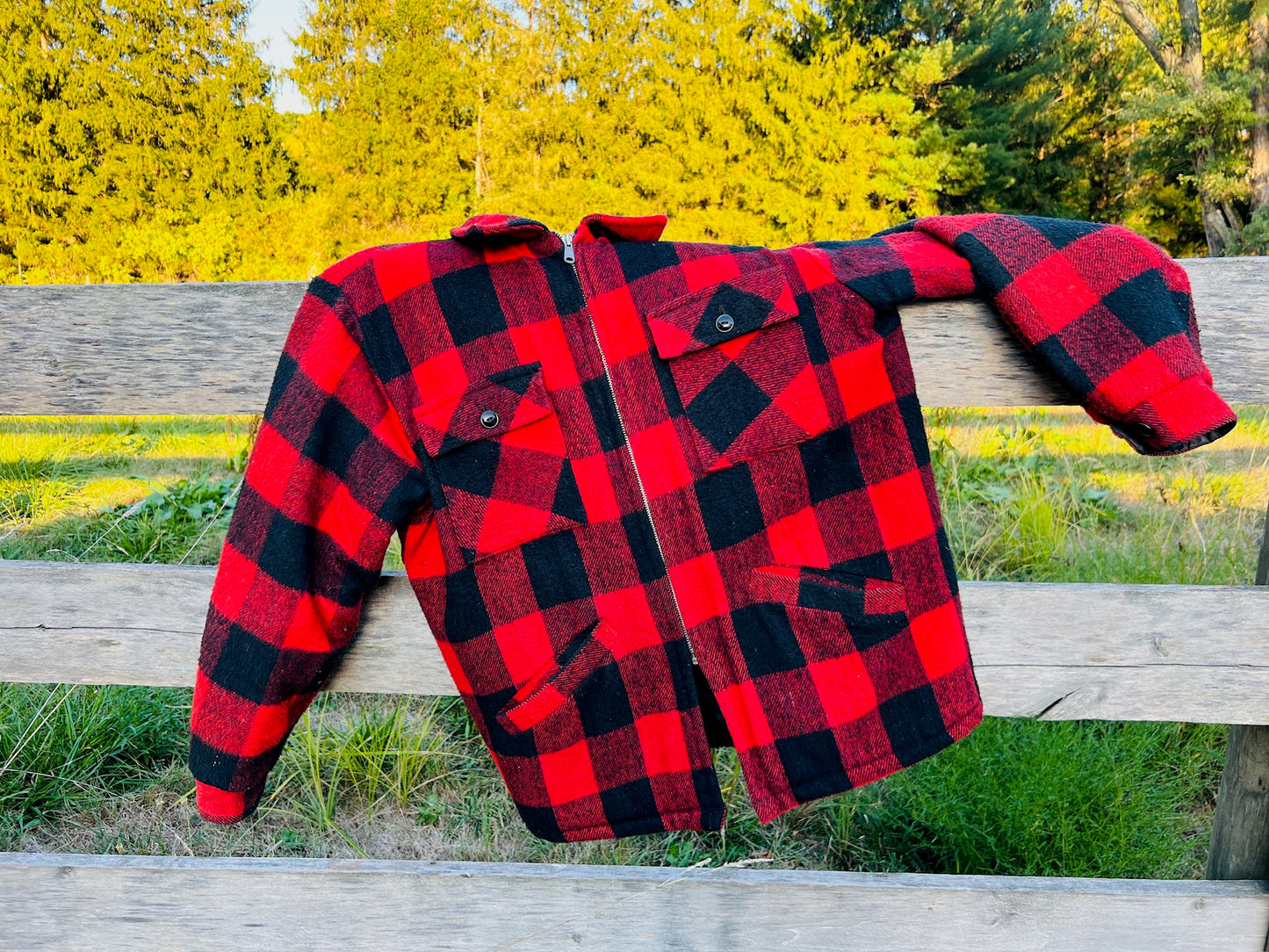 Vintage Red Buffalo Plaid Wool Coat