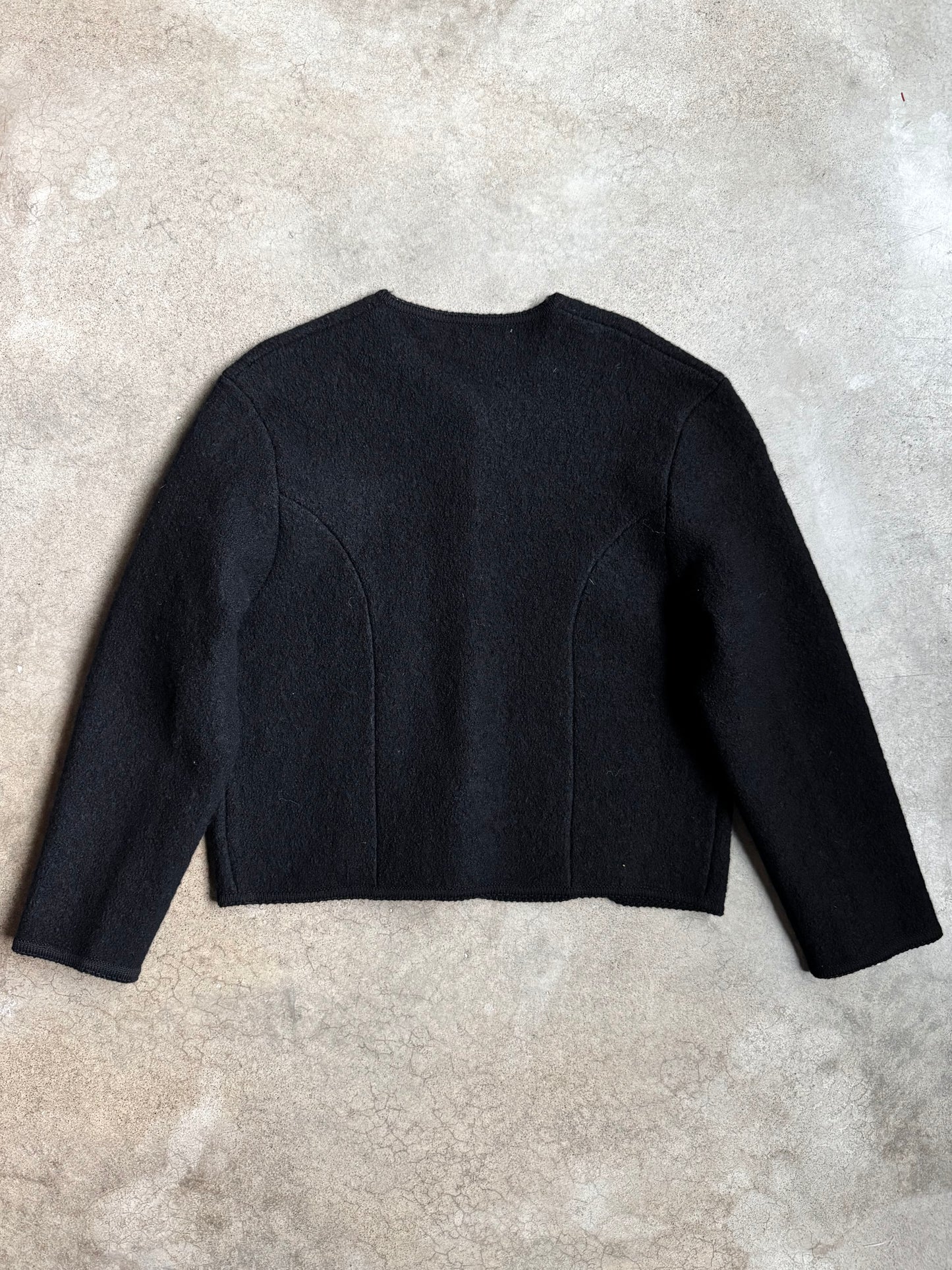 Vintage 1980s Black Wool Buttoned Short Jacket | Large