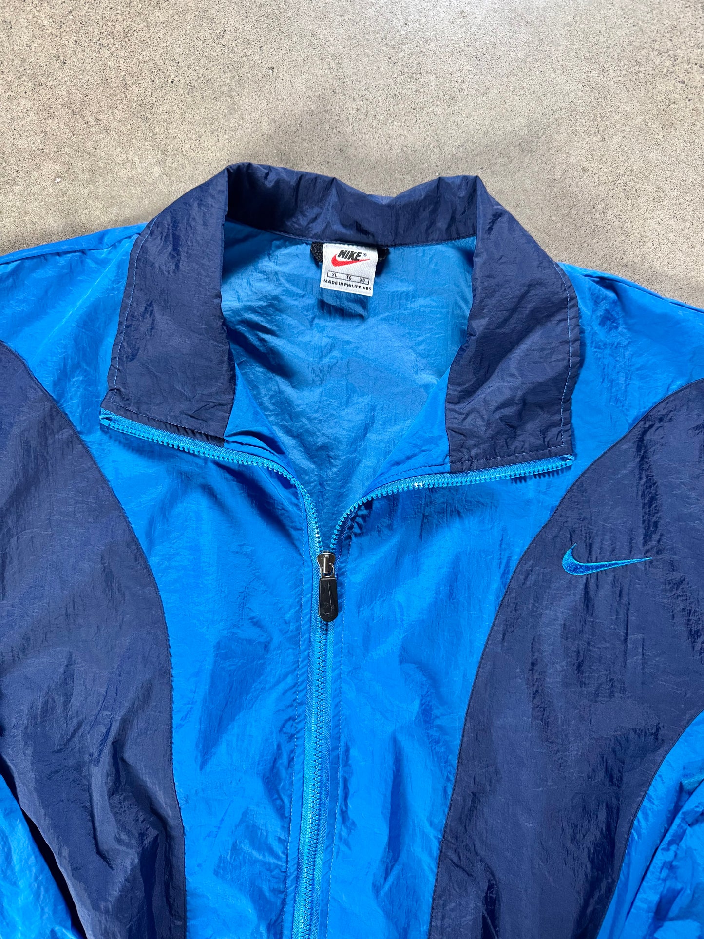 Vintage 1990s Nike Blue Color Block Zip-Up Windbreaker Jacket | XL