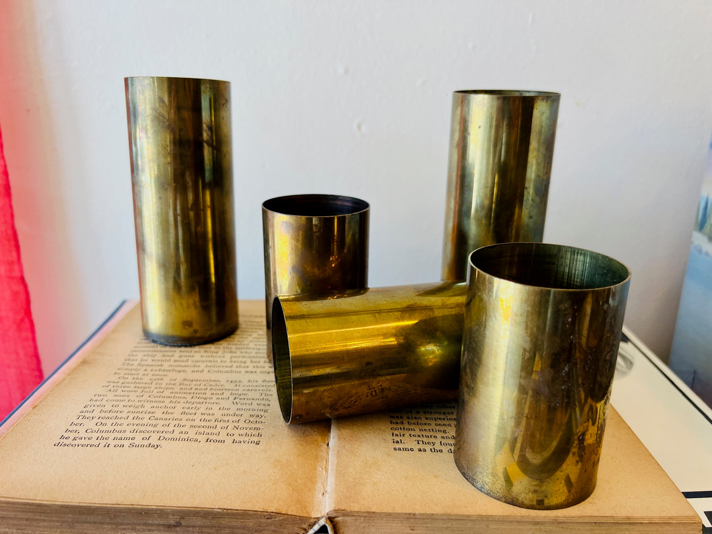 Vintage MCM 1950s Brass Cylinder Candle Holders | Set of 5