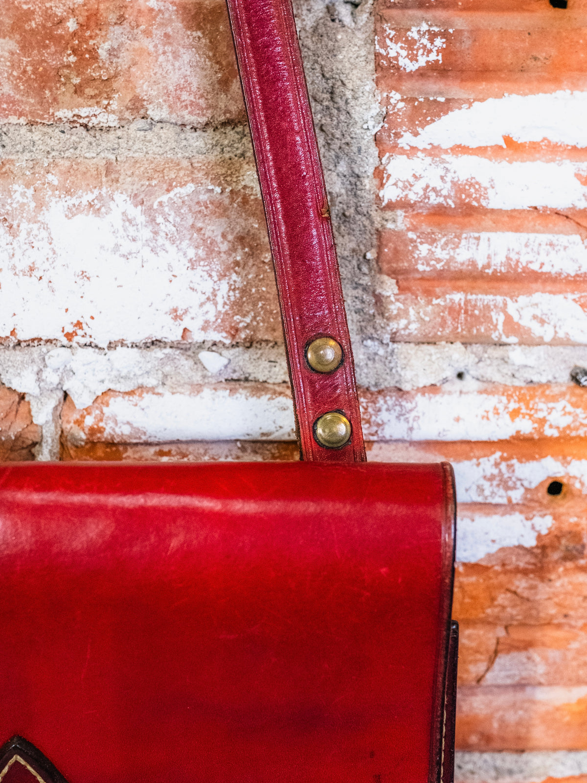 Vintage Dennis Knight Handcrafted Red Leather Saddle Bag