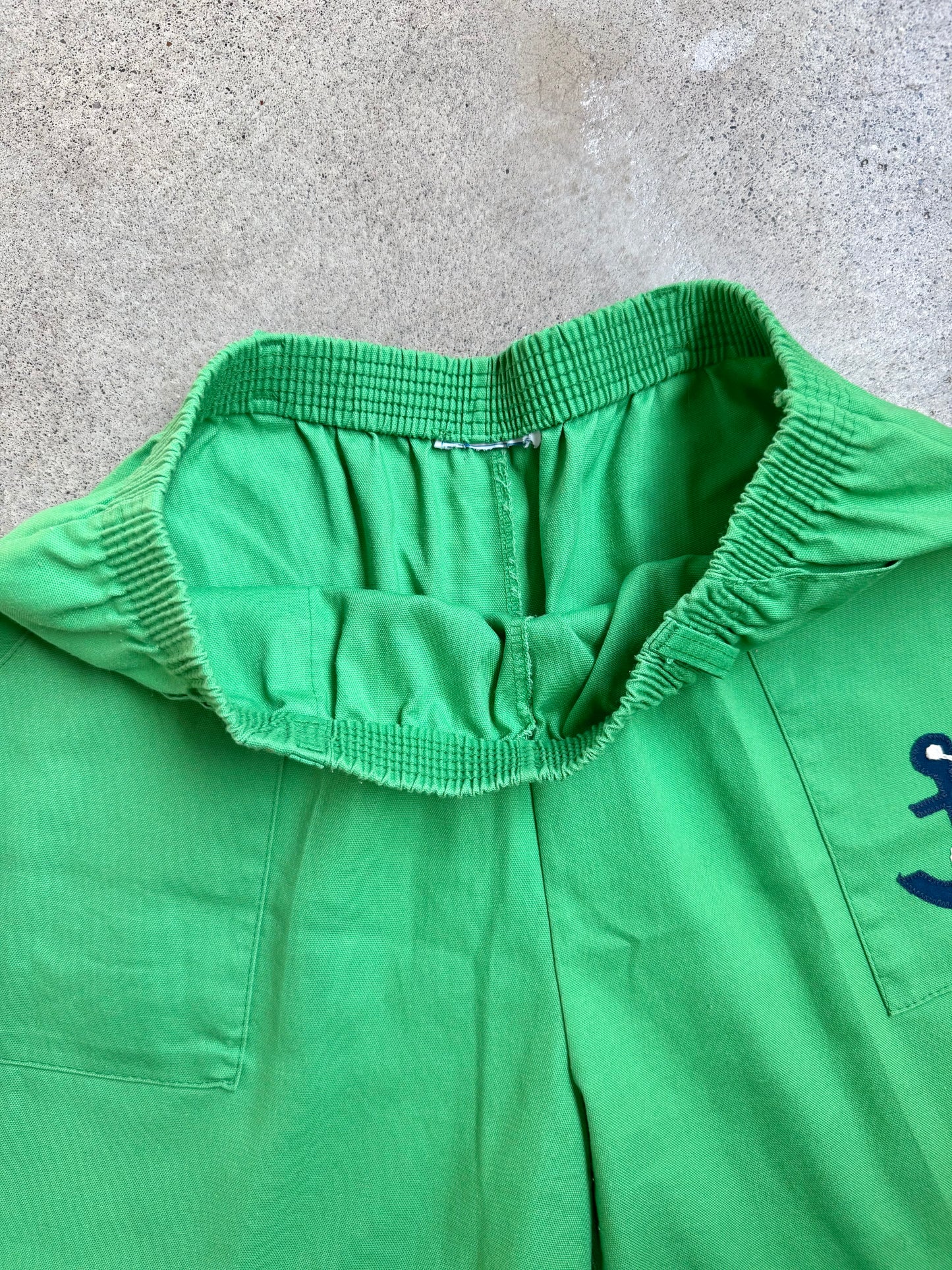 Vintage 1970s Green & Navy Anchor Patch Summer Shorts | Medium