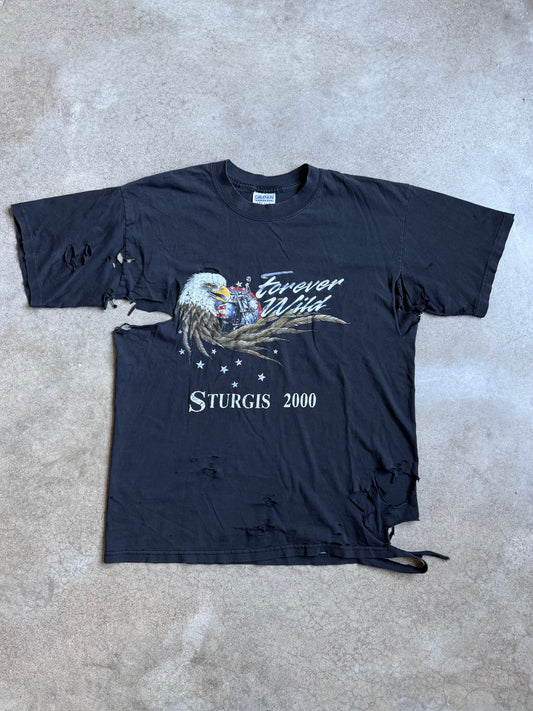 2000s Sturgis Black Hills Rally Distressed Thrashed Graphic Tee | Large