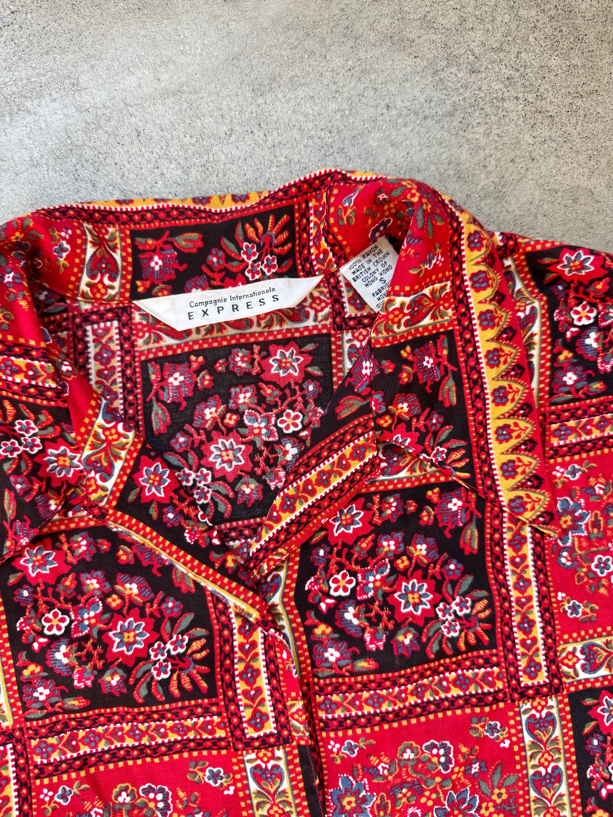 Vintage 1990s Express Bohemian Floral Patchwork Print Blouse | Small