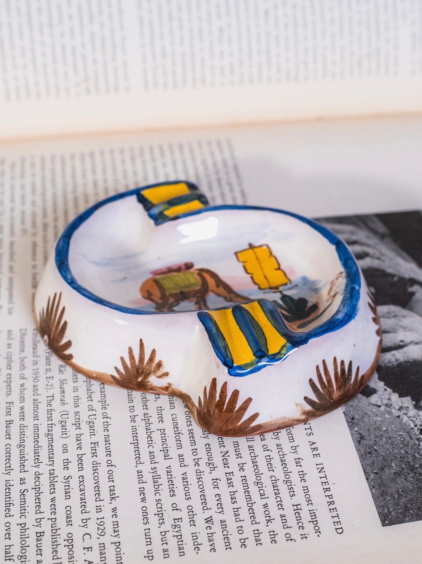 Vintage 1950s Peruvian Ceramic Hand-Painted Alpaca Ashtray
