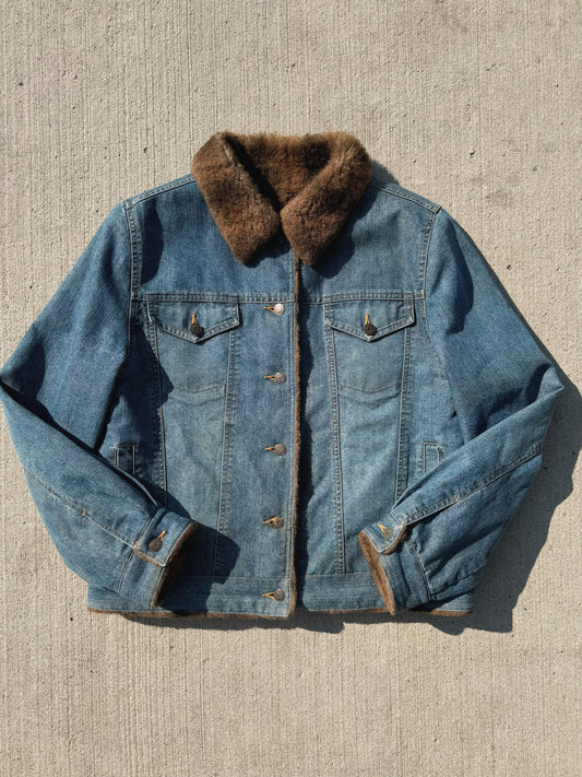 Vintage 1990s Marvin Richards Faux Fur Lined Denim Jacket | Large