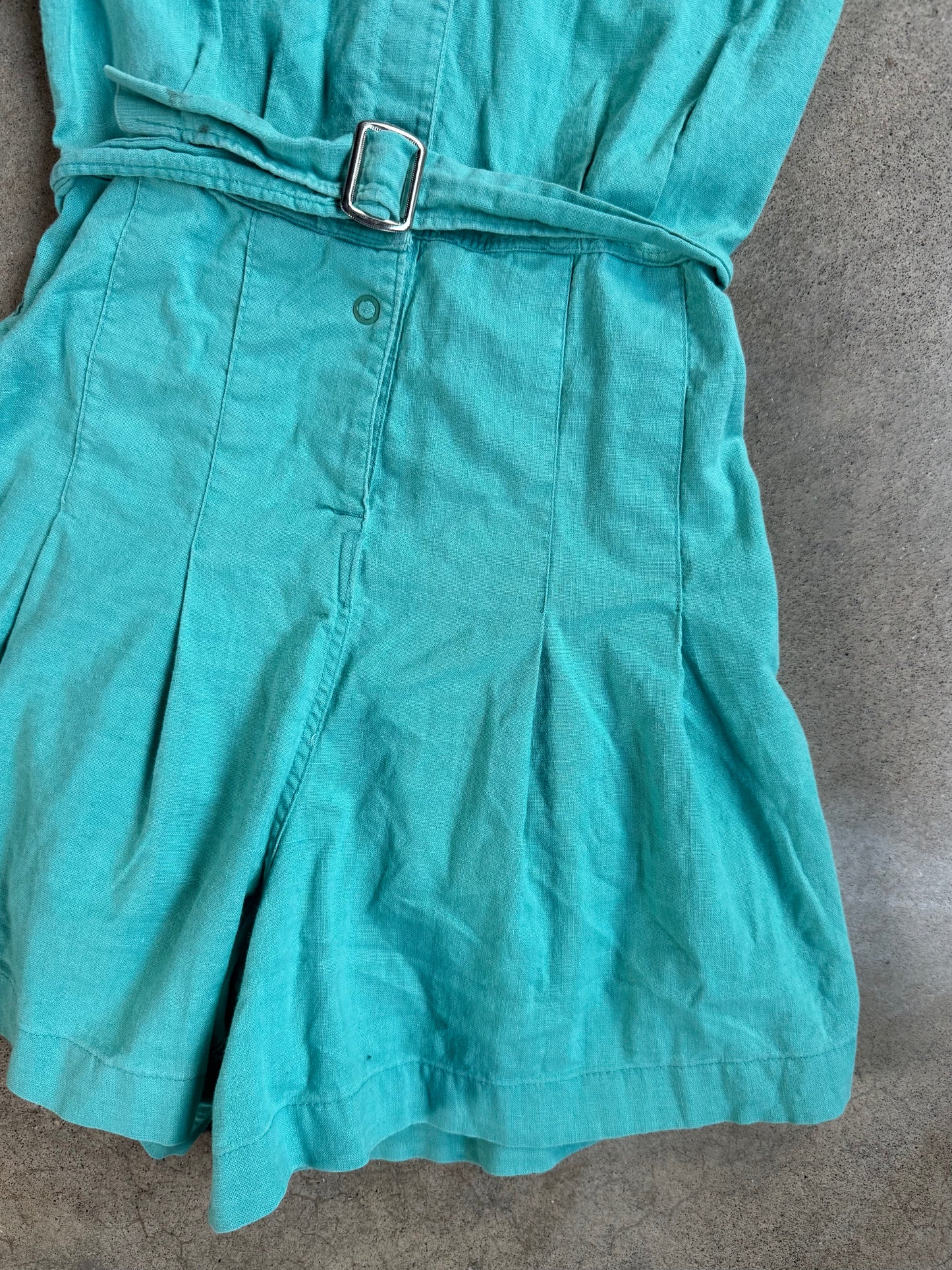 Vintage 1940s Moore Teal One-Piece Gym Suit Romper | XS