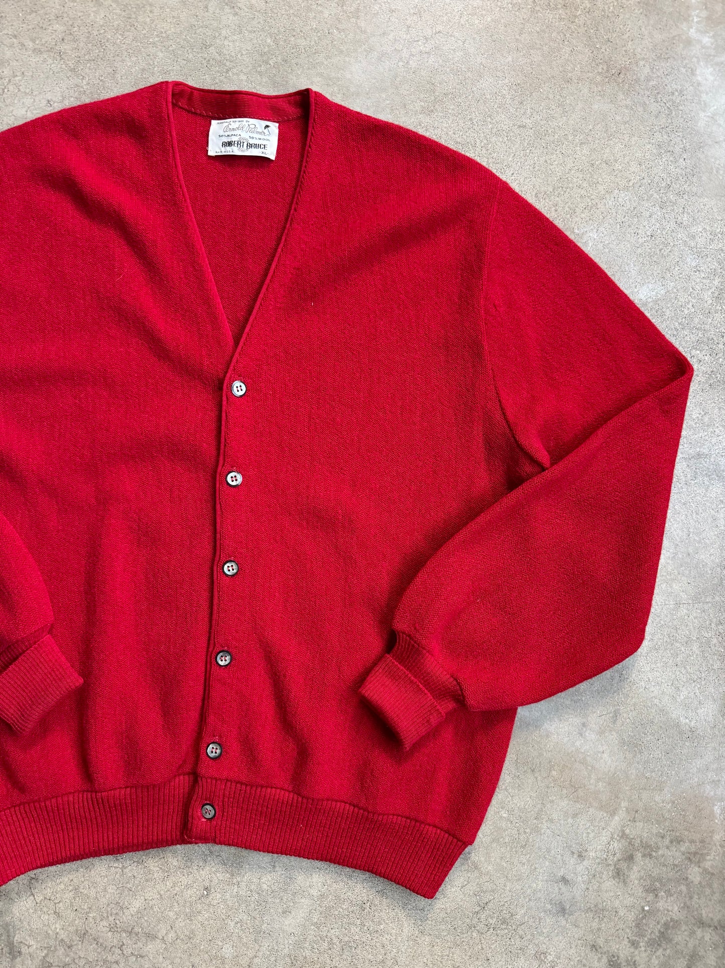 Vintage 1960s Arnold Palmer Robert Bruce Red Alpaca & Wool Cardigan | XL