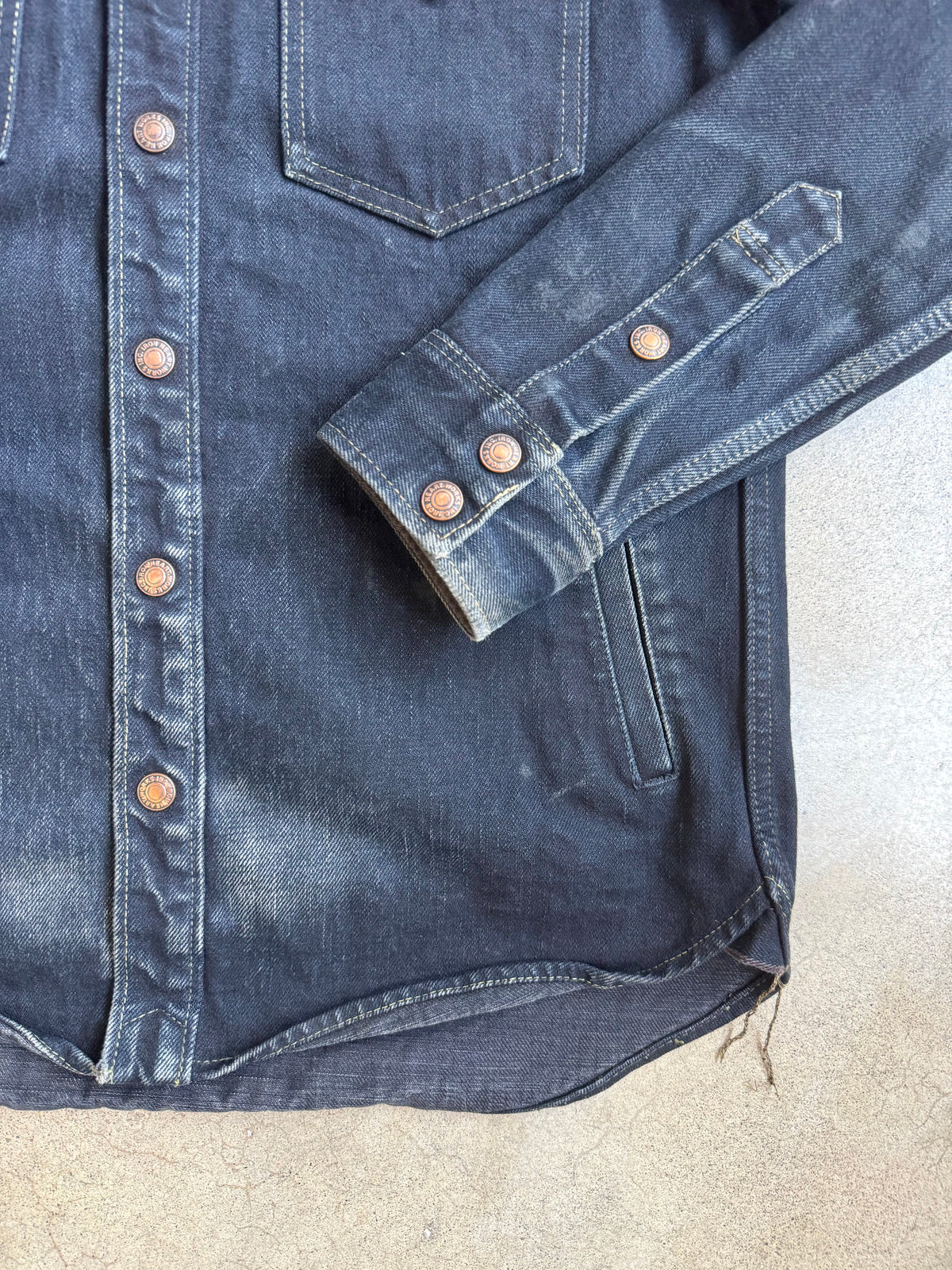 Iron Heart Japanese Selvedge Denim Overdyed CPO Shirt | Medium