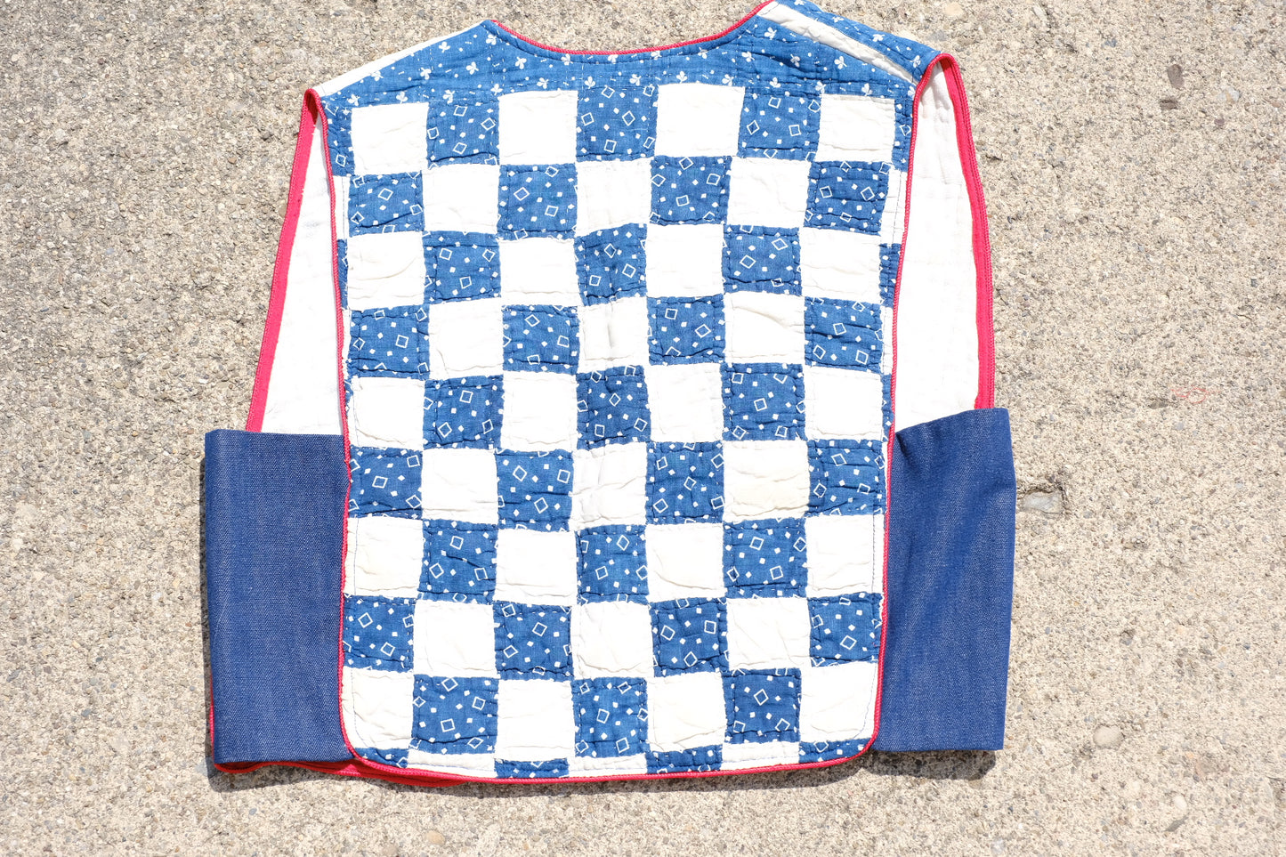 Vintage Mary Things Quilted Vest | Blue and White Squares