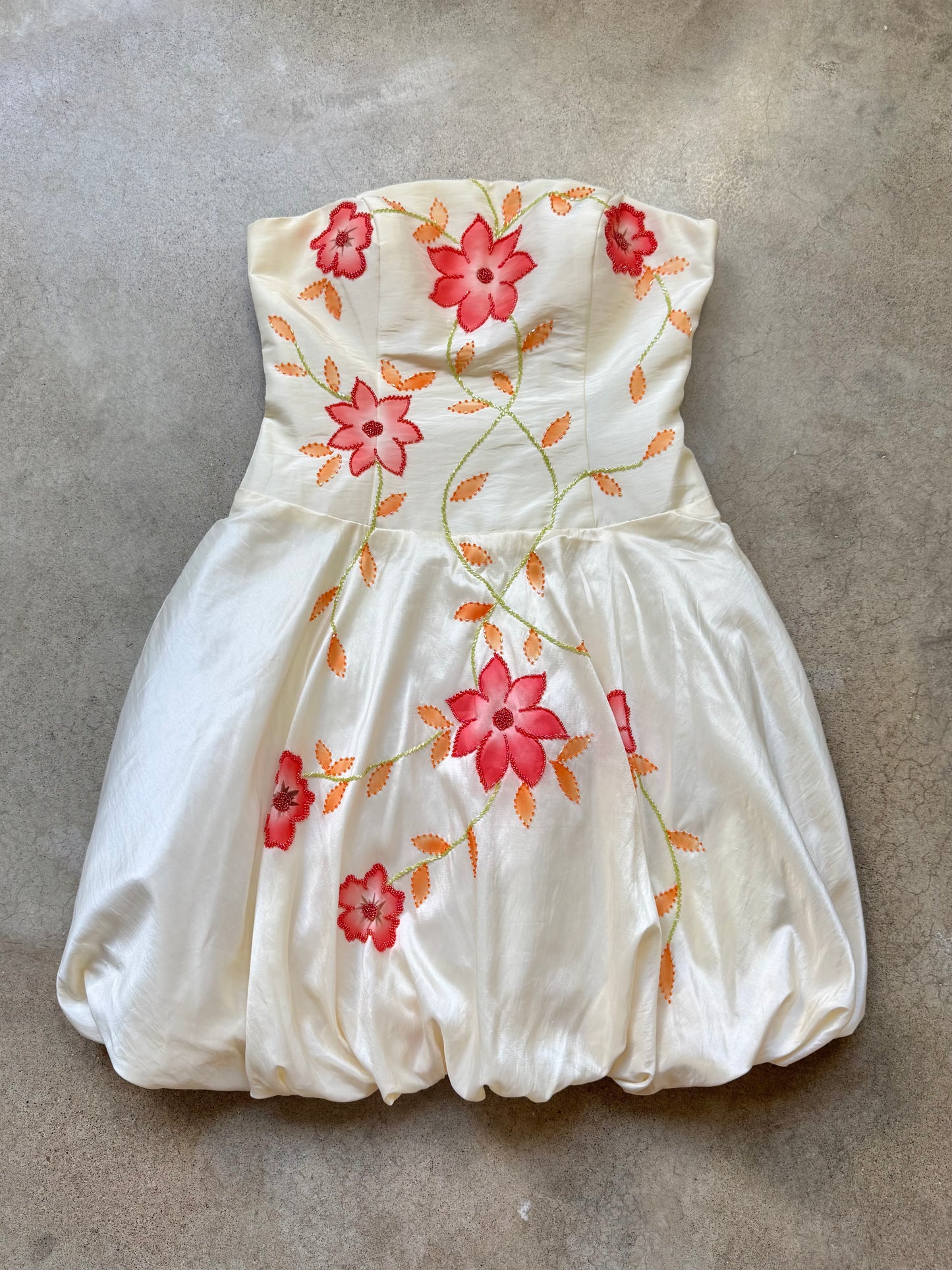 Vintage 2000s Interlude Floral Beaded Bubble Hem Formal Mini Dress | XL