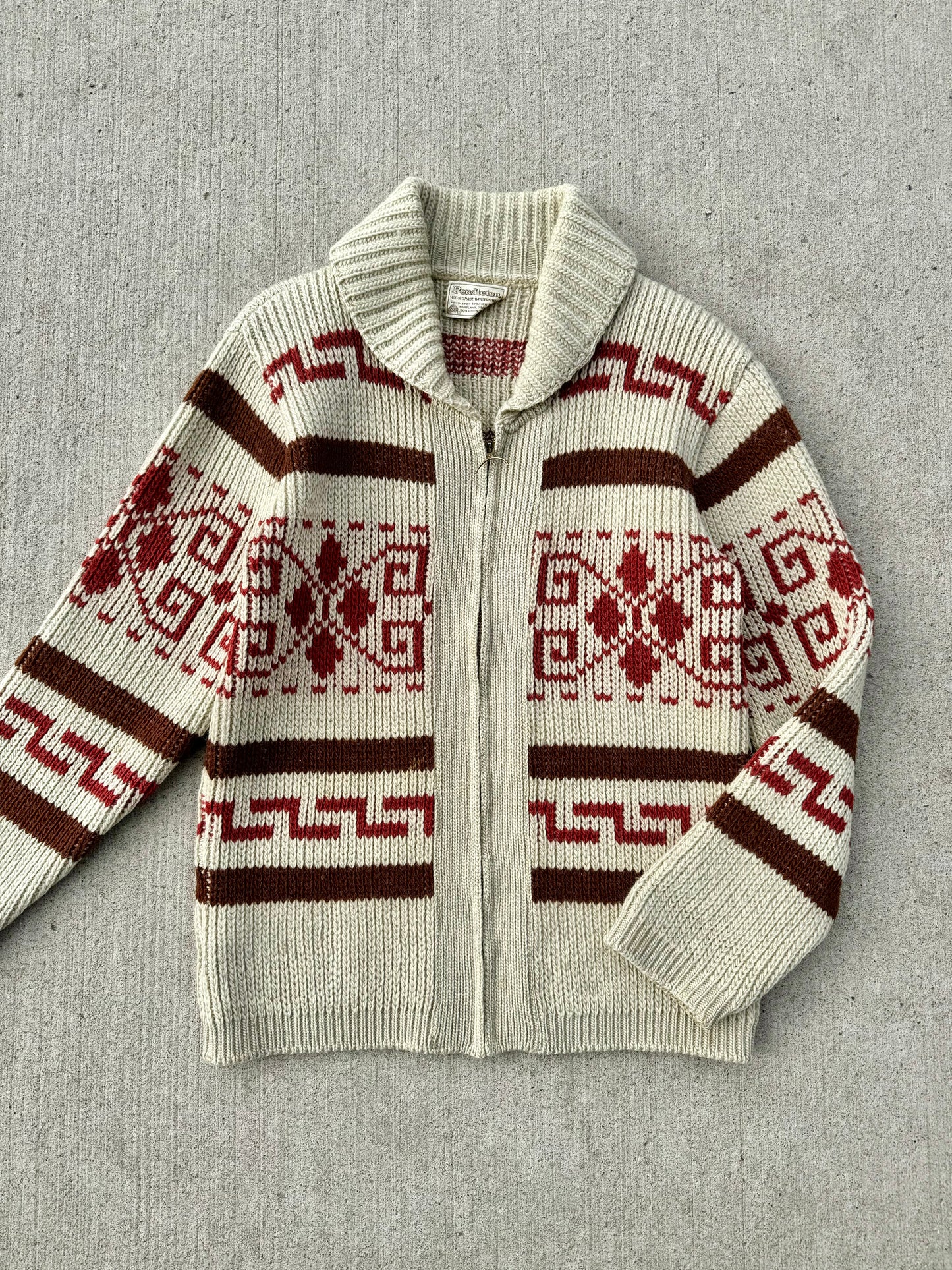 Vintage 1970s Pendleton Western Zip-Up Wool Sweater | Medium