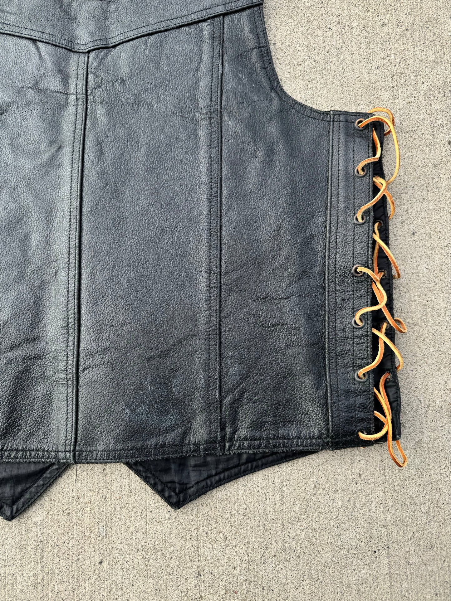 Vintage Lace-Up Western Black Leather Vest | Large