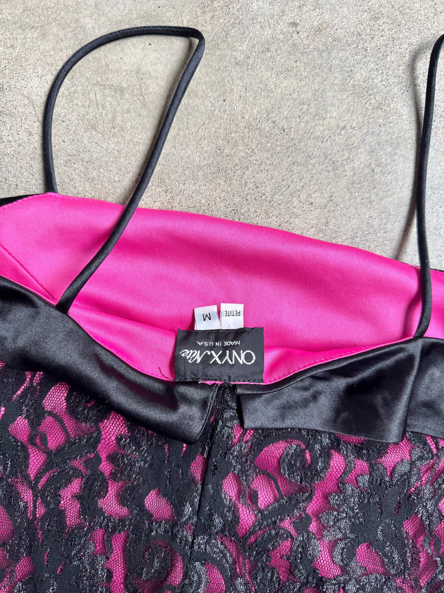 Vintage 1990s Onyx Nite Pink & Black Lace Tank Top | Medium