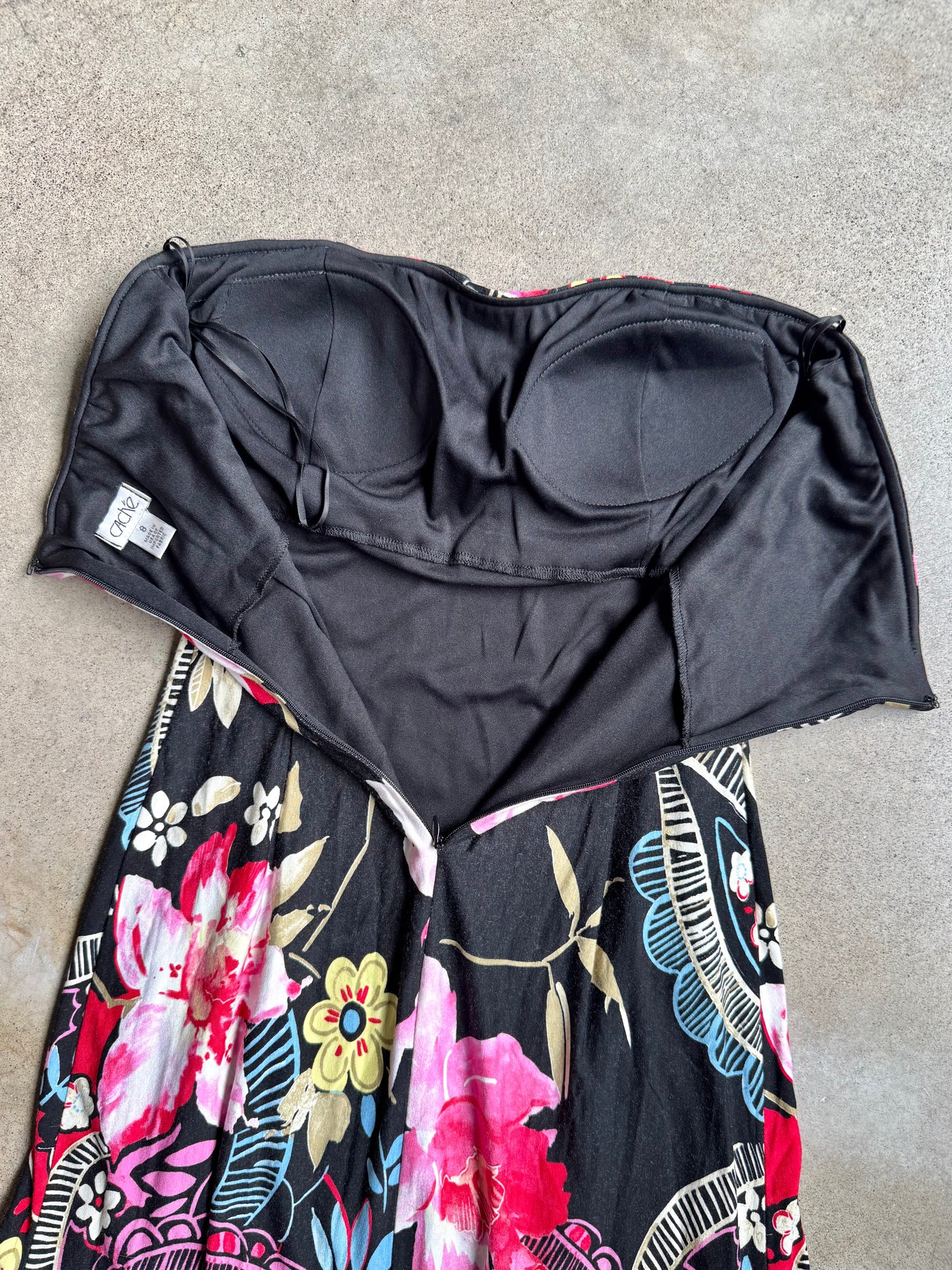 Vintage 1990s Cache Floral Print Strapless Dress | S/M