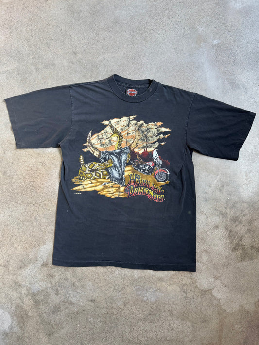 Vintage 1990s Harley Davidson Cow Skull & Rattlesnake Graphic Tee | Large