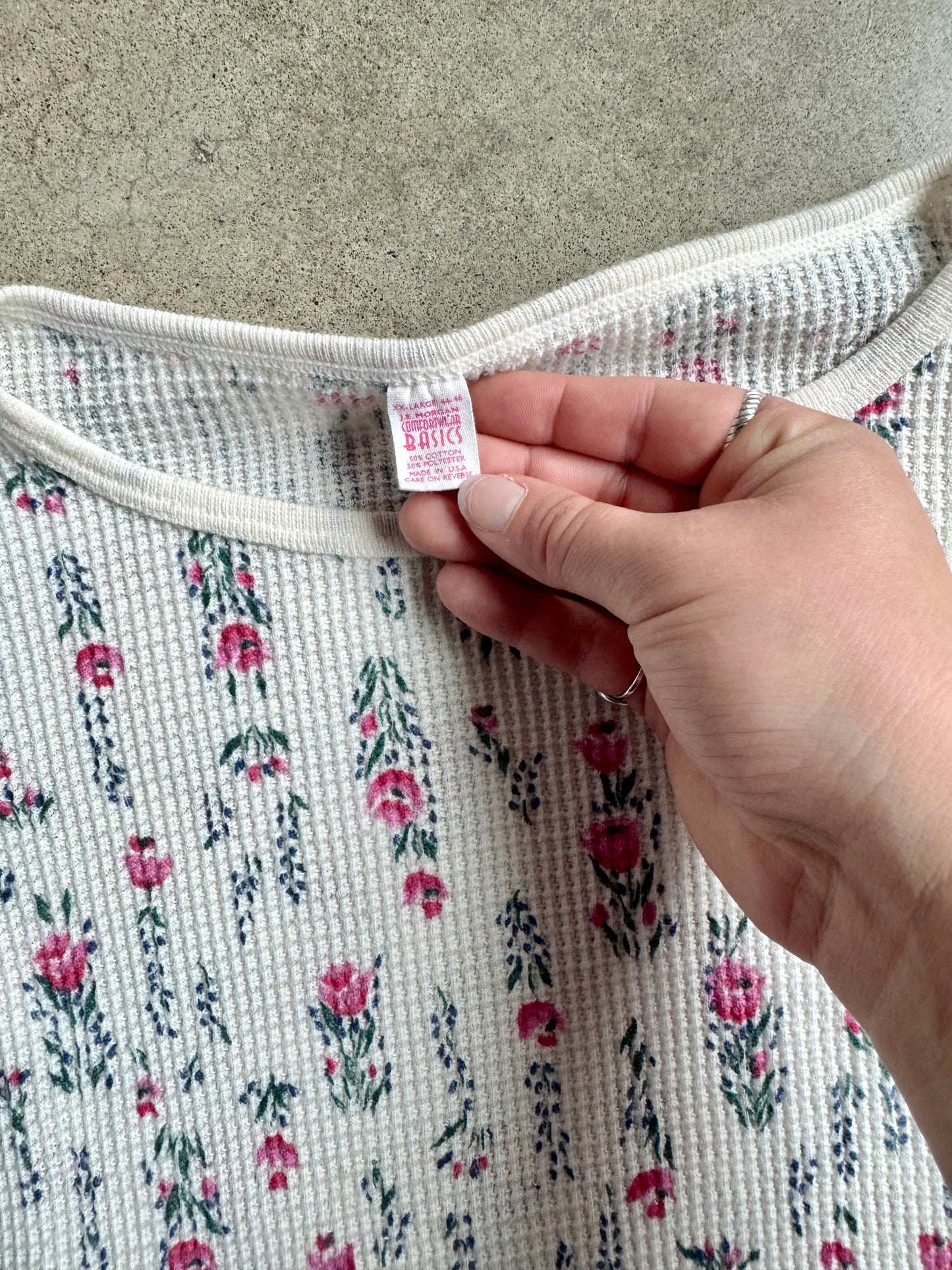 Vintage 1980s J.E. Morgan Floral Print Waffle Thermal | L/XL