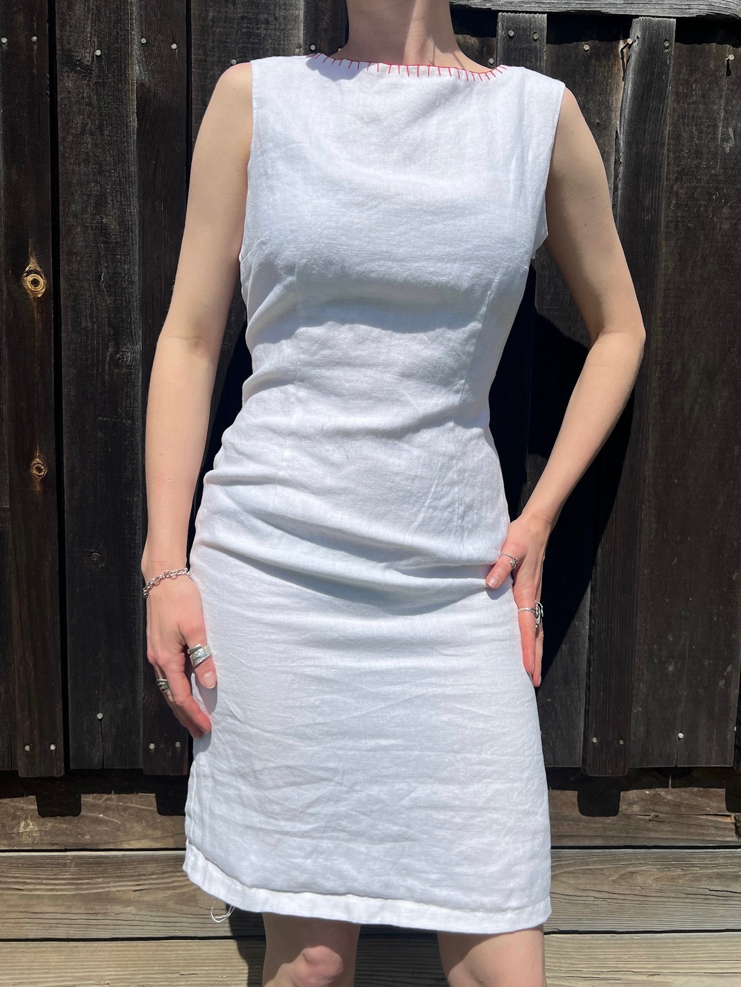 Vintage 1990s Carole Little White Linen Sheath Dress | Small Vintage 1990s Carole Little White Linen Sheath Dress | Small