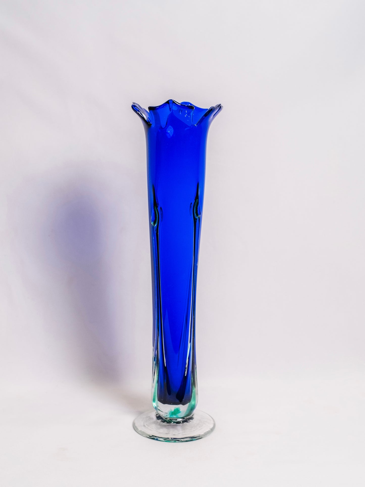 Vintage Signed Blue & Green Handblown Glass Murano-Style Flower Vase