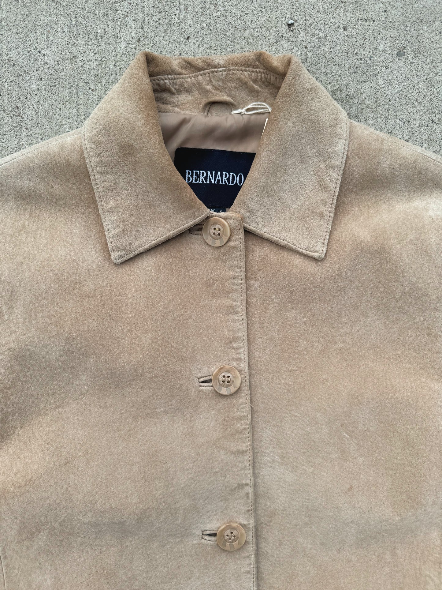 Vintage 1990s Bernardo Neutral Suede Buttoned Jacket | Small