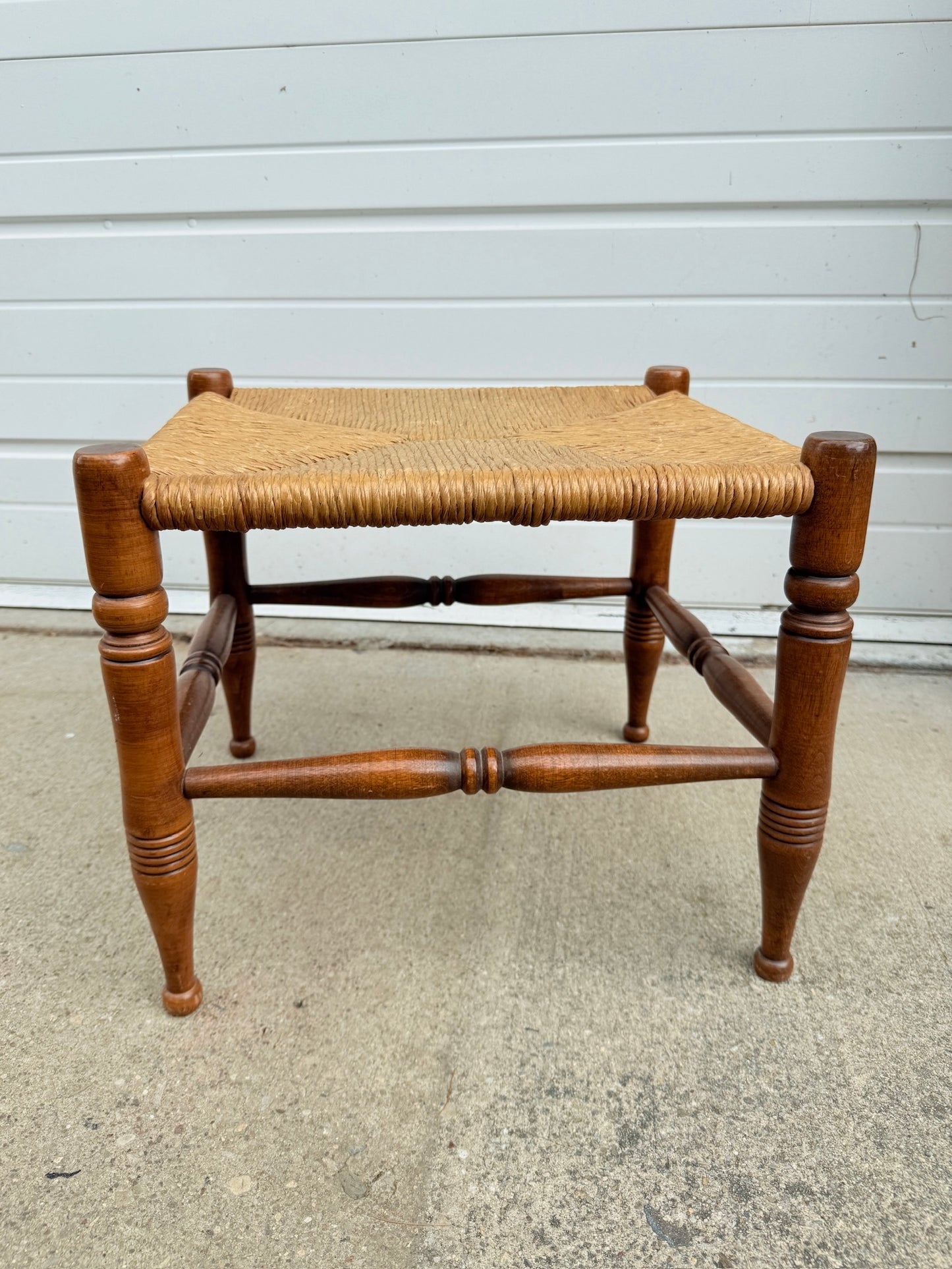 Vintage 1950s/60s Handmade Woven Wood Footstool