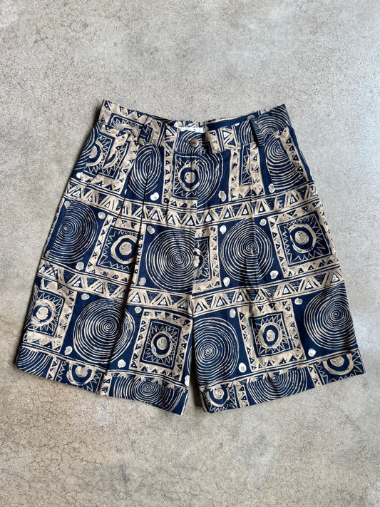 Vintage 1980s/90s Rafaella Geometric Pattern Linen Blend Shorts | Waist 28”