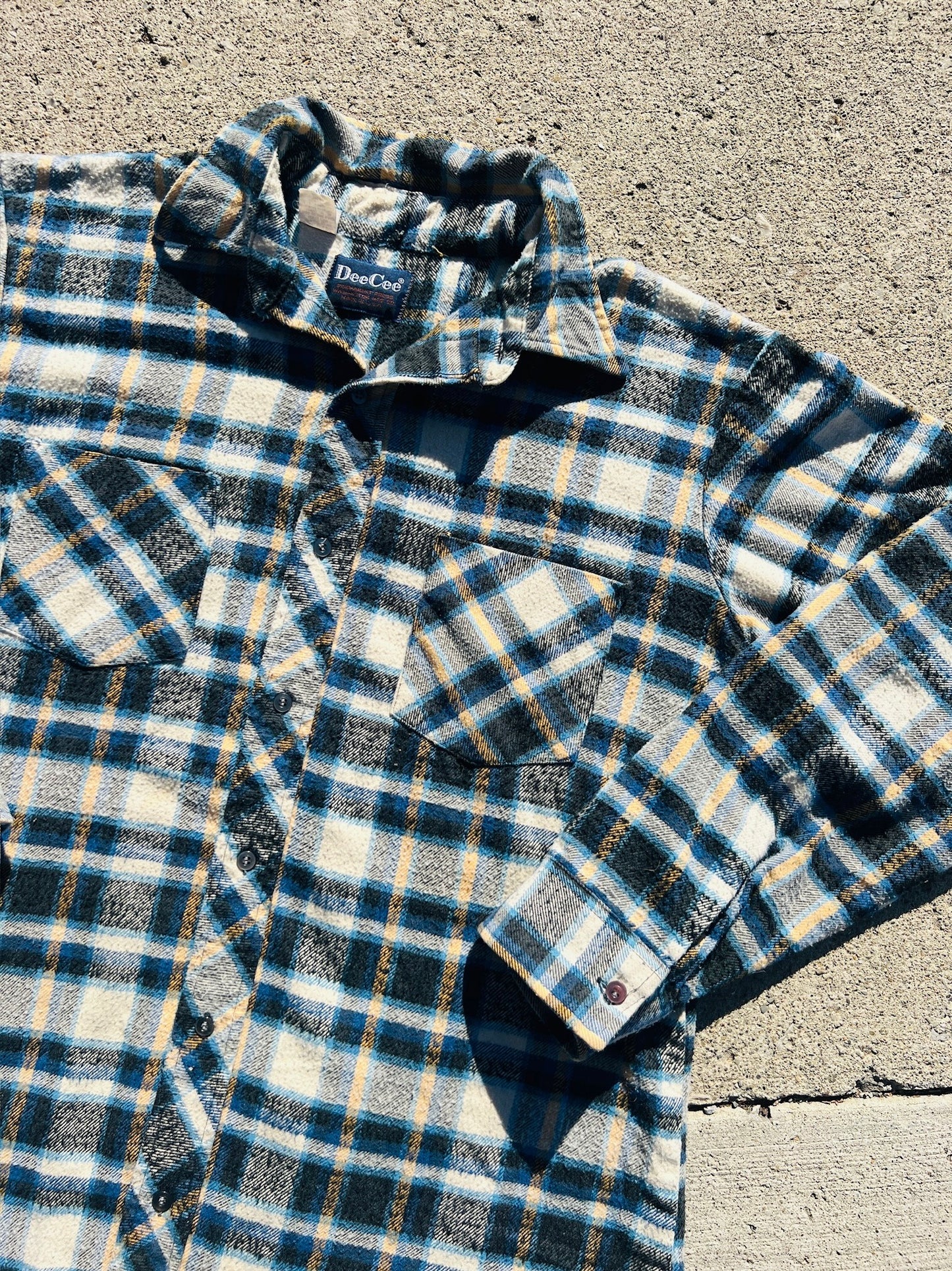 Vintage 1970s/80s DeeCee Blue Plaid Worn Flannel Shirt | Large