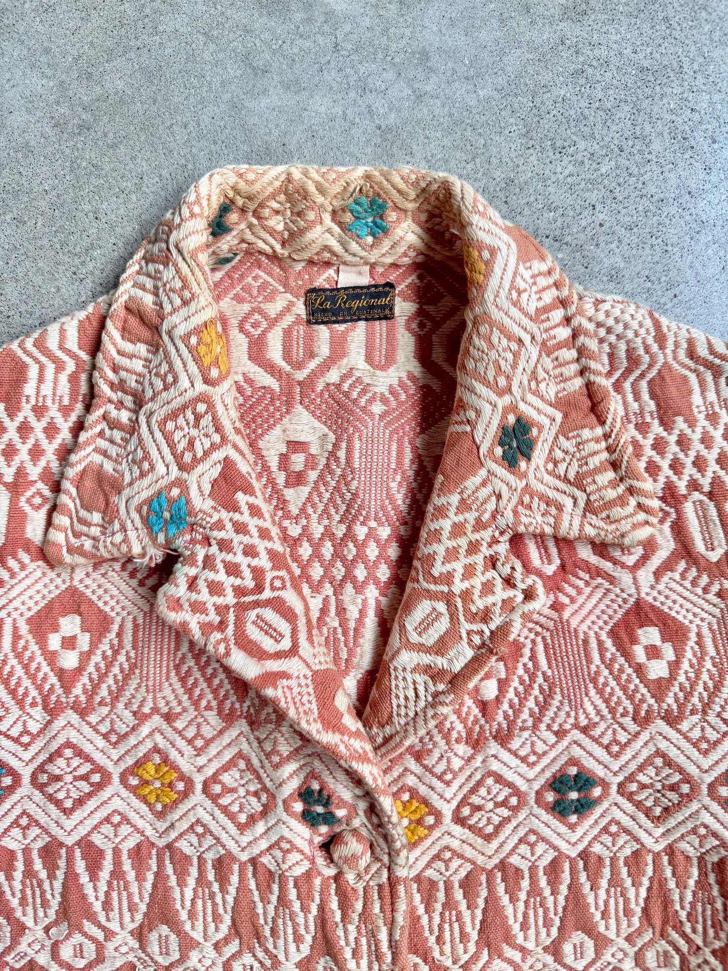 Vintage 1940s La Regional Orange Woven Cotton Guatemalan Chore Coat | Small