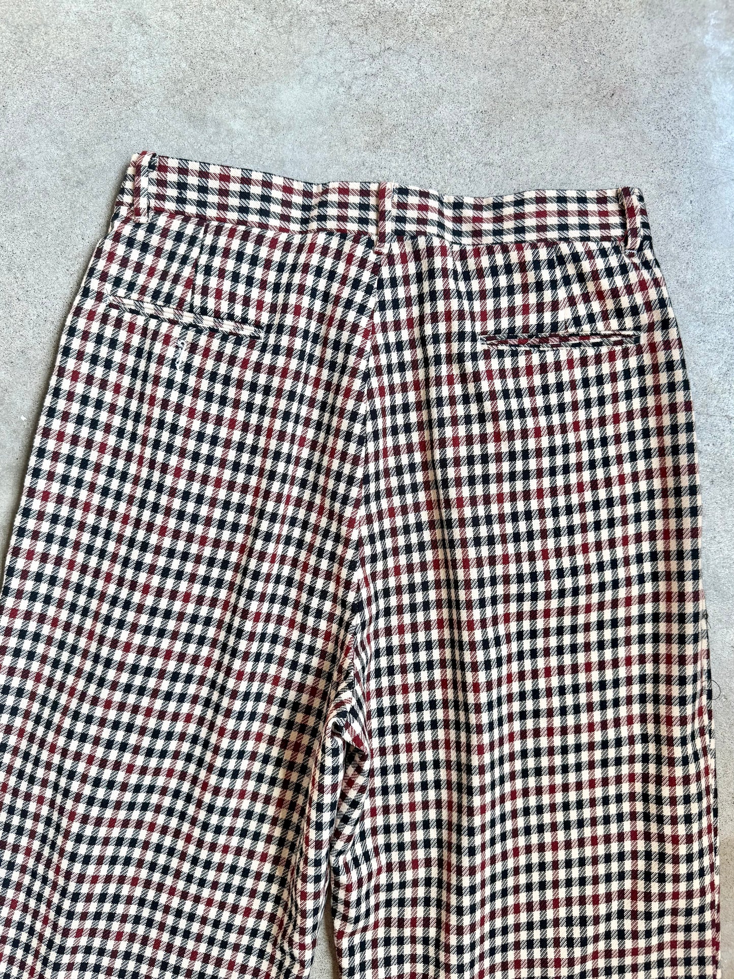 Vintage 1960s Smokey Joe's Black & Red Check Pleated Trousers | Waist 33”