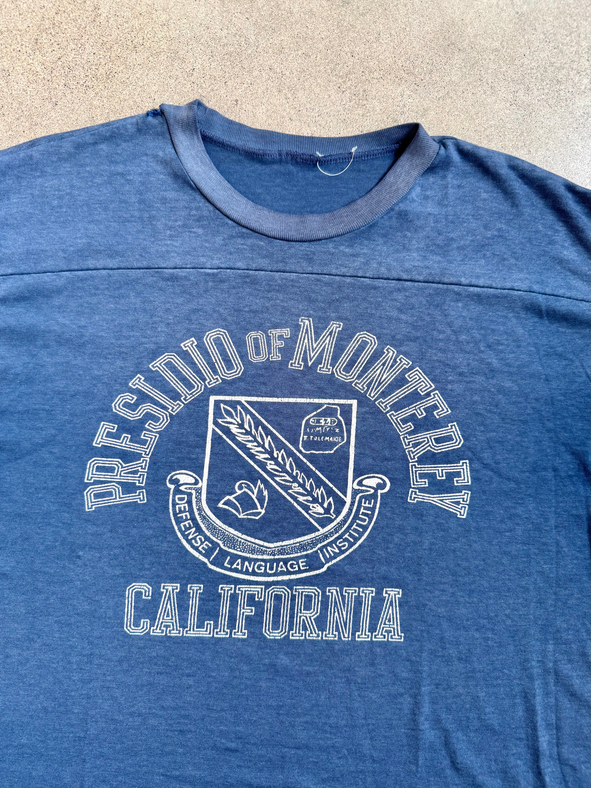 Vintage 1970s Presidio of Monterey Defense Language Institute Athletic Tee | Large