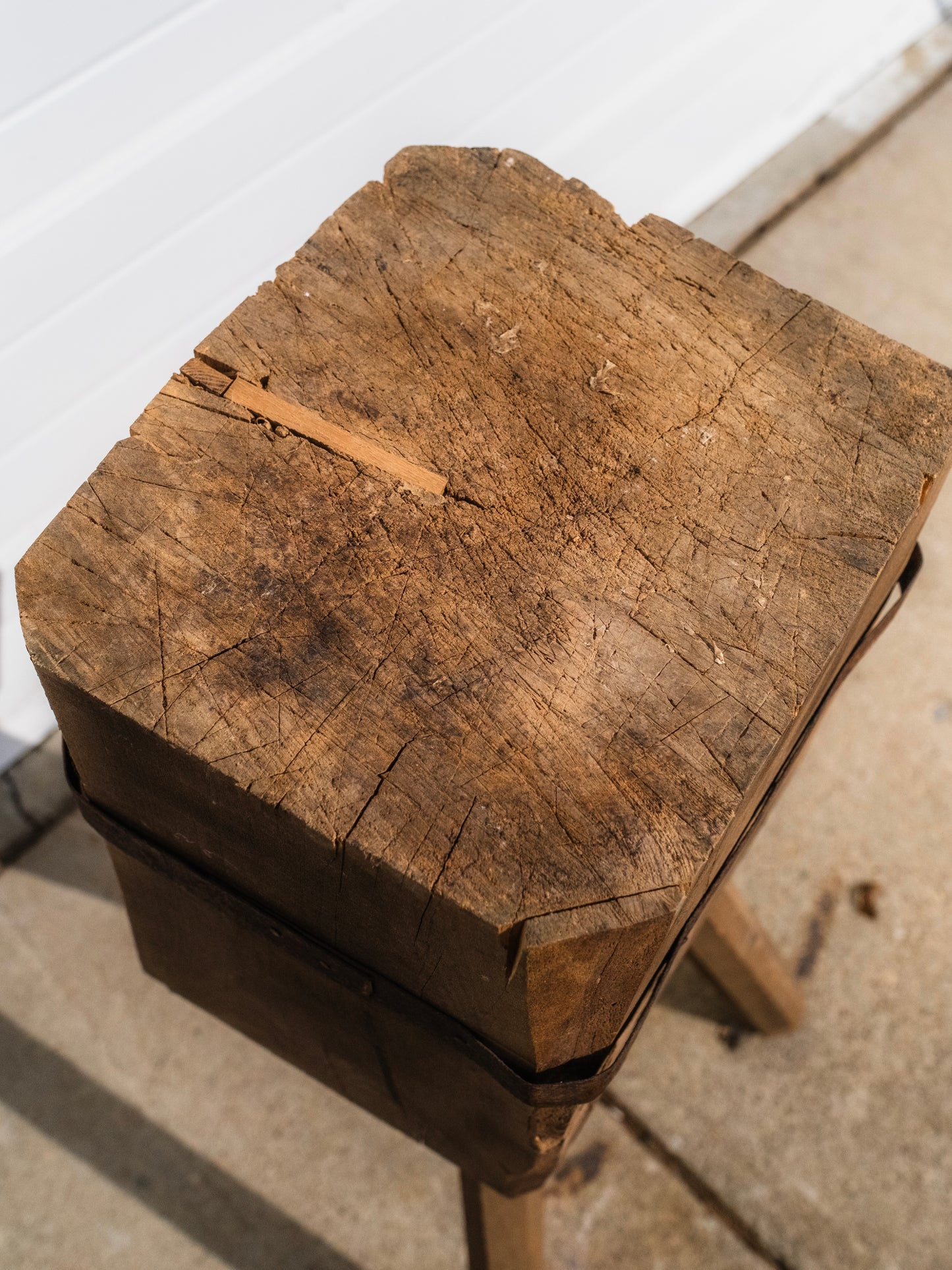 Vintage 1940s Wood 3-Legged Chopping Block Stand