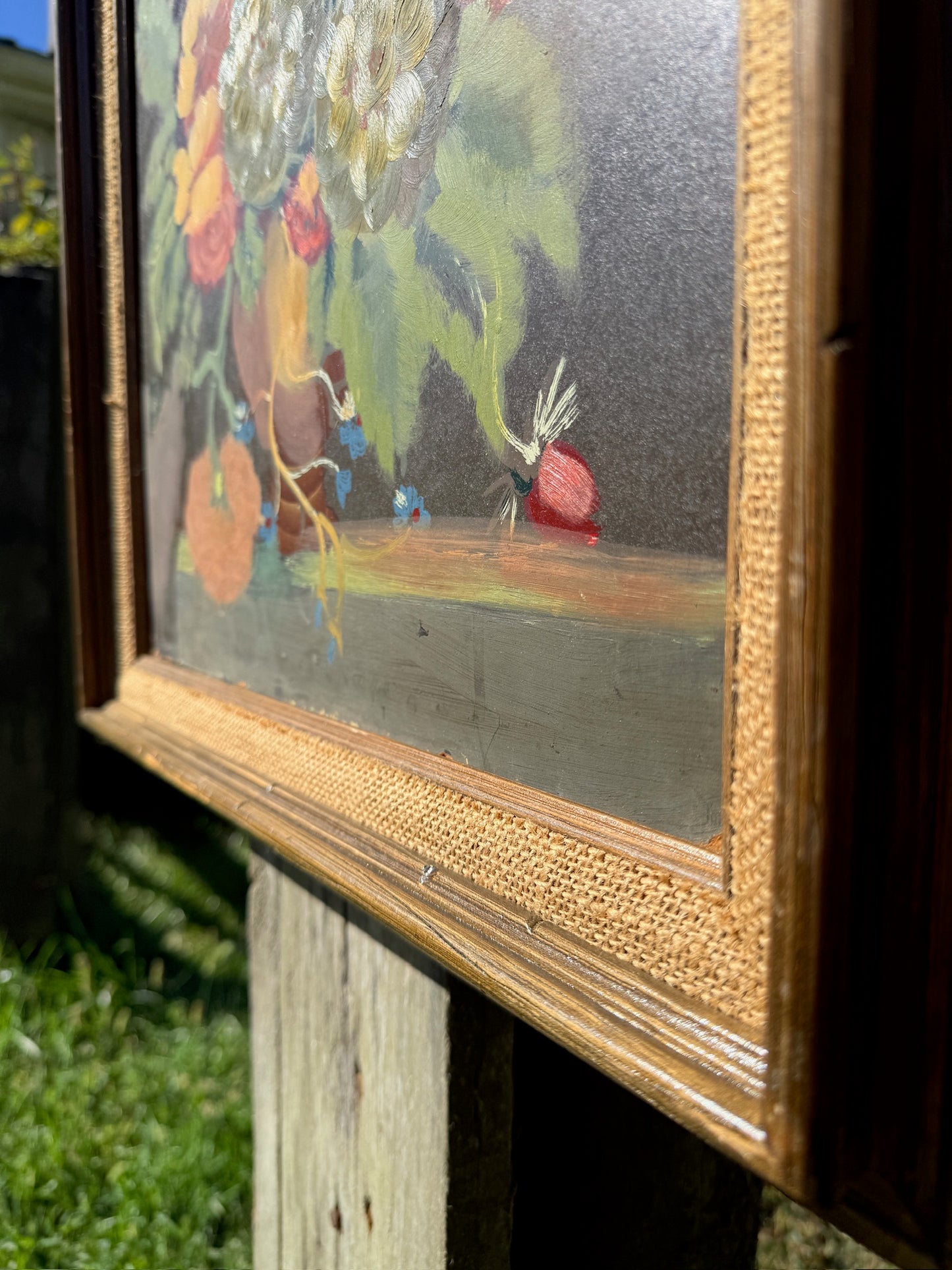 Vintage 1950s Framed Floral Still Life Oil Painting