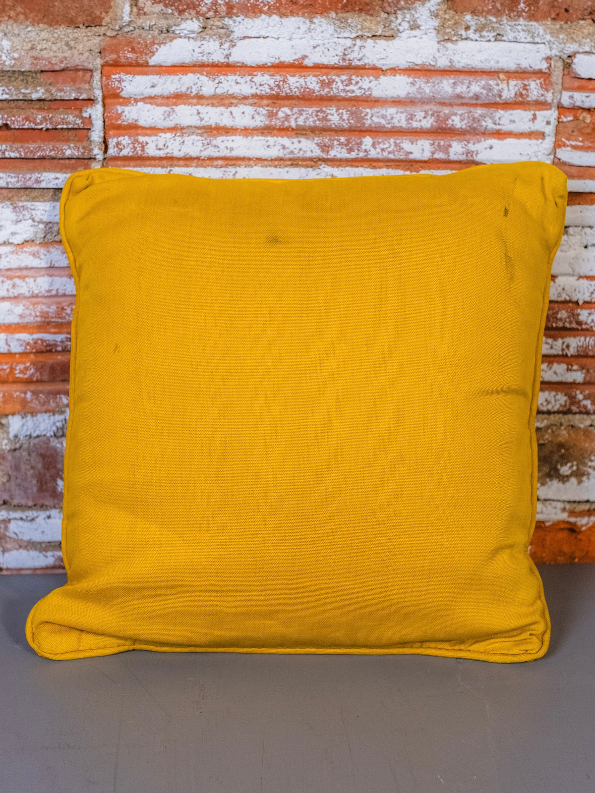 Vintage Yellow “Owl & Mushrooms” Needlepoint Throw Pillow