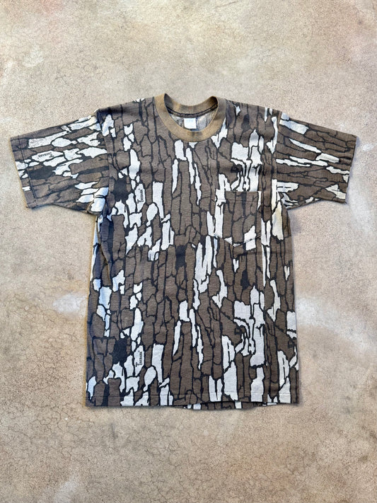Vintage 1980s Trebark Camouflage Distressed Pocket Tee | Medium