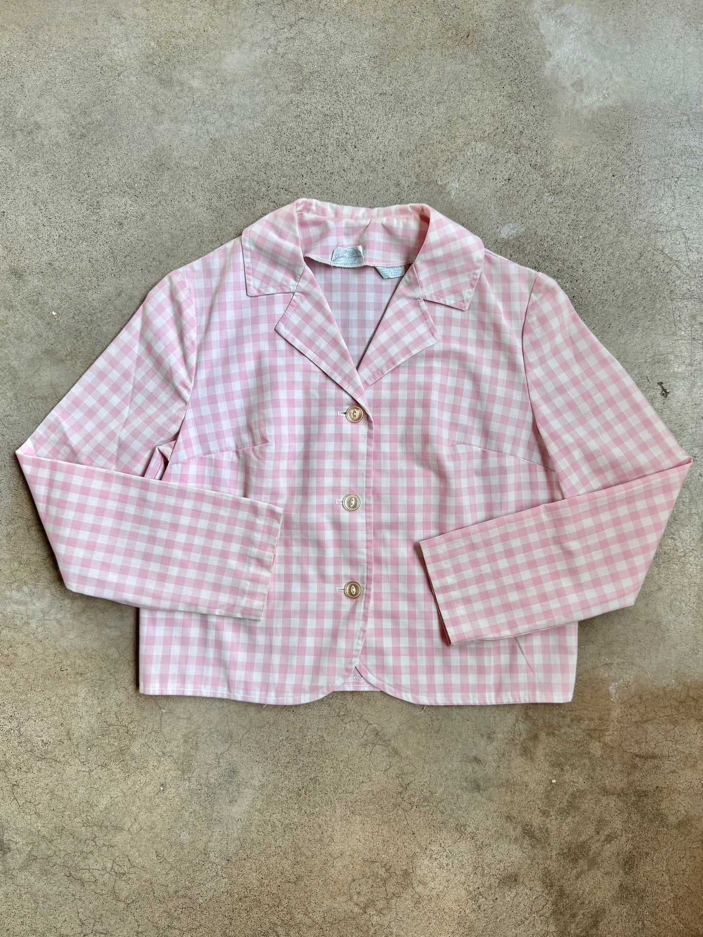 Vintage 1960s Sears Junior Bazaar Pink Gingham Cropped Blouse | S/M