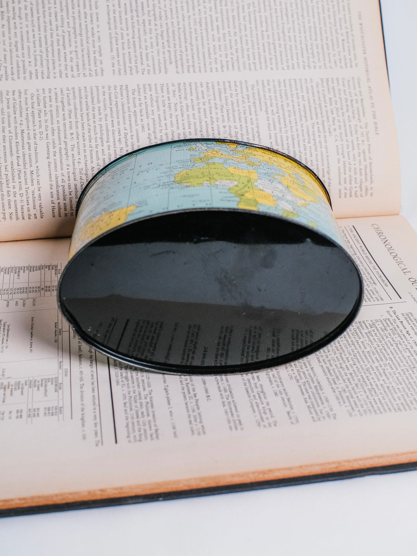 Vintage 1950s Metal Globe Print Desktop Waste Basket