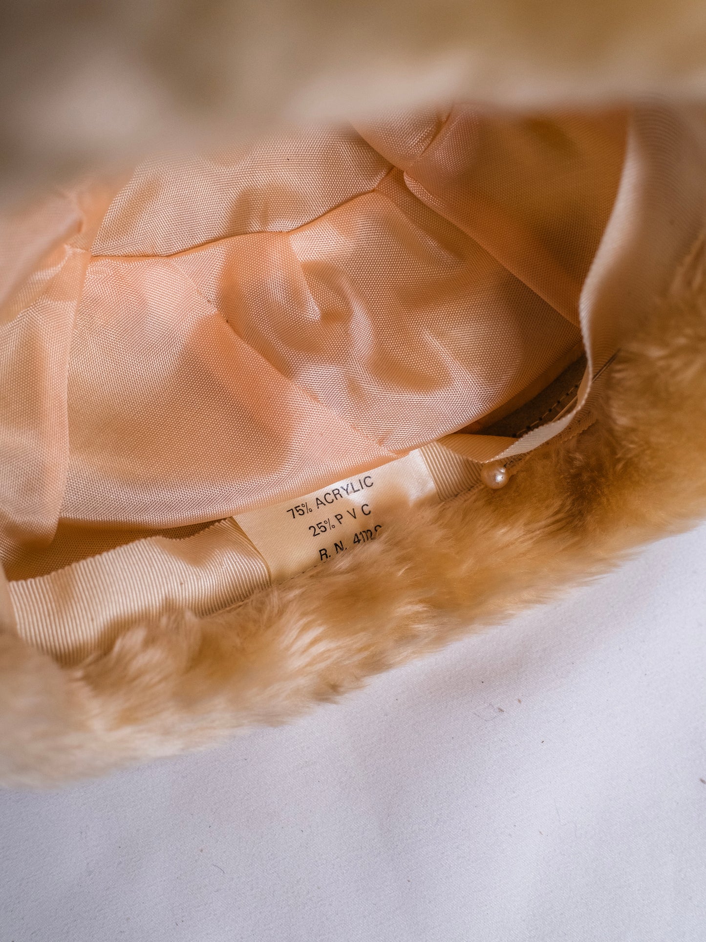 Vintage 1960s Cream Faux Fur Hat