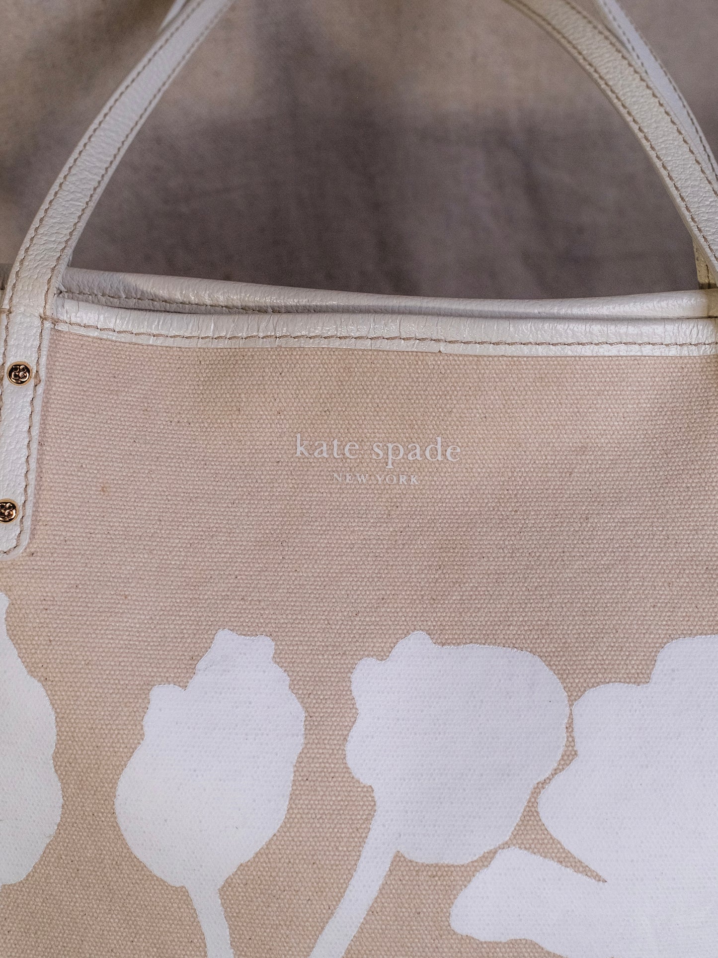 Kate Spade White Flower Print Canvas Tote Bag