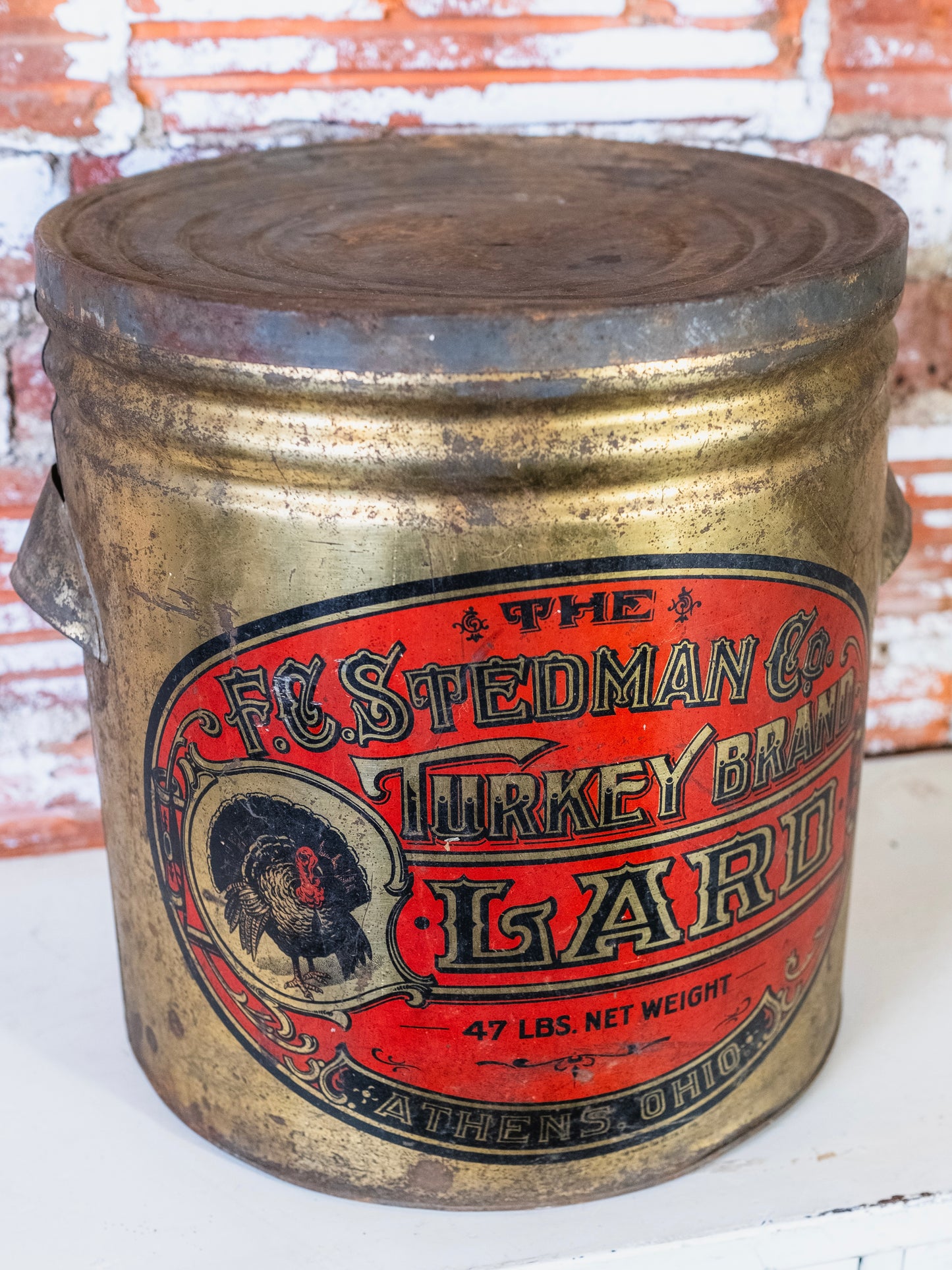 Antique F.C. Stedman Co. Turkey Brand Lard Tin Bucket