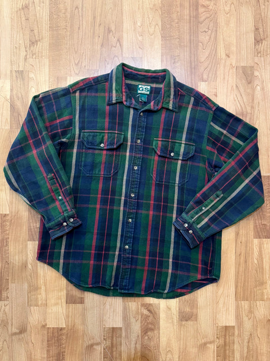Vintage 1990s Guide Series Dark Plaid Cotton Flannel Shirt Jacket | XL