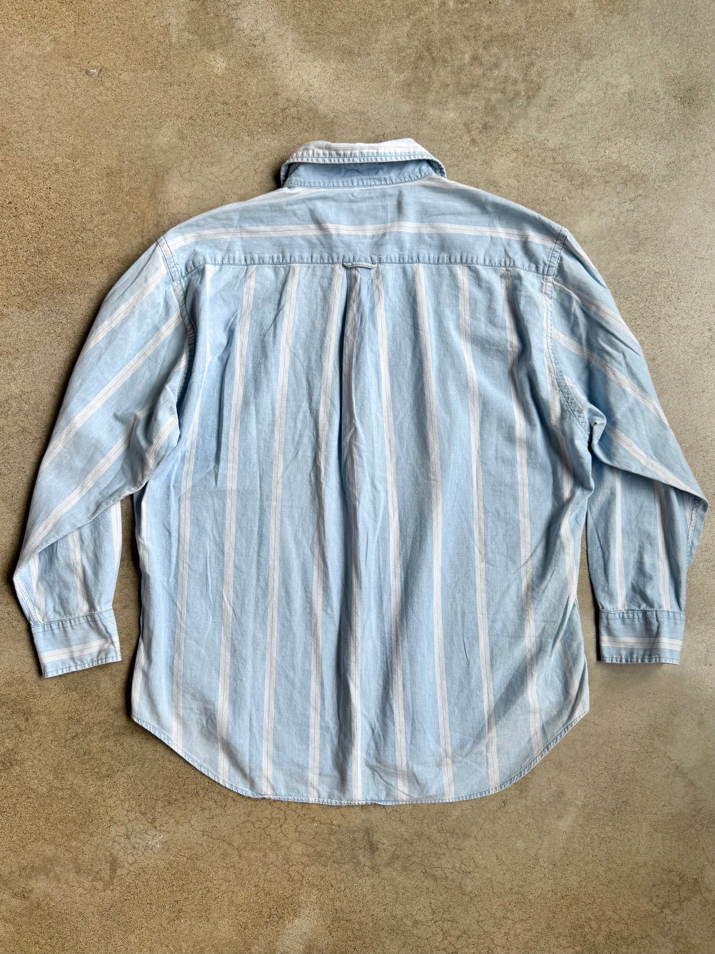 Vintage 1990s Chaps Ralph Lauren Blue Striped Cotton Shirt | XL