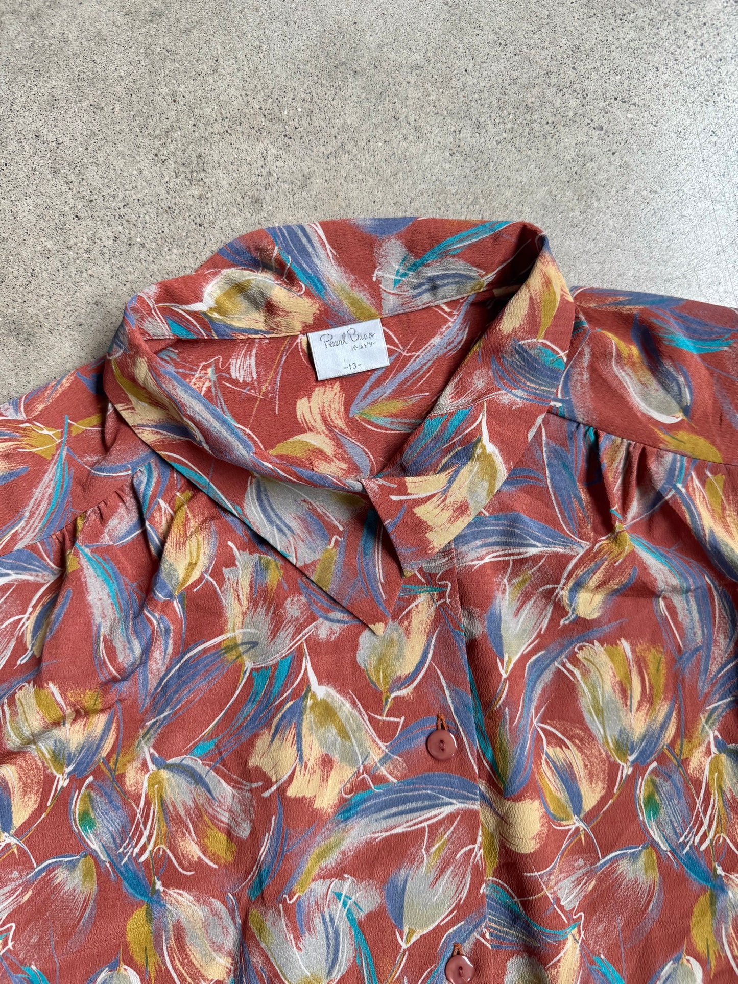 Vintage 1980s Pearl Biso Floral Print Tie-Waist Blouse | Medium