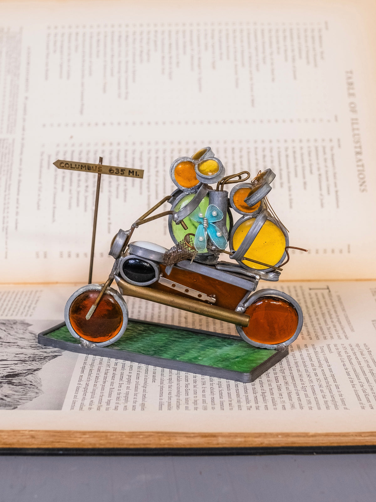 Vintage Stained Glass Columbus OH Motorcycle Art Sculpture