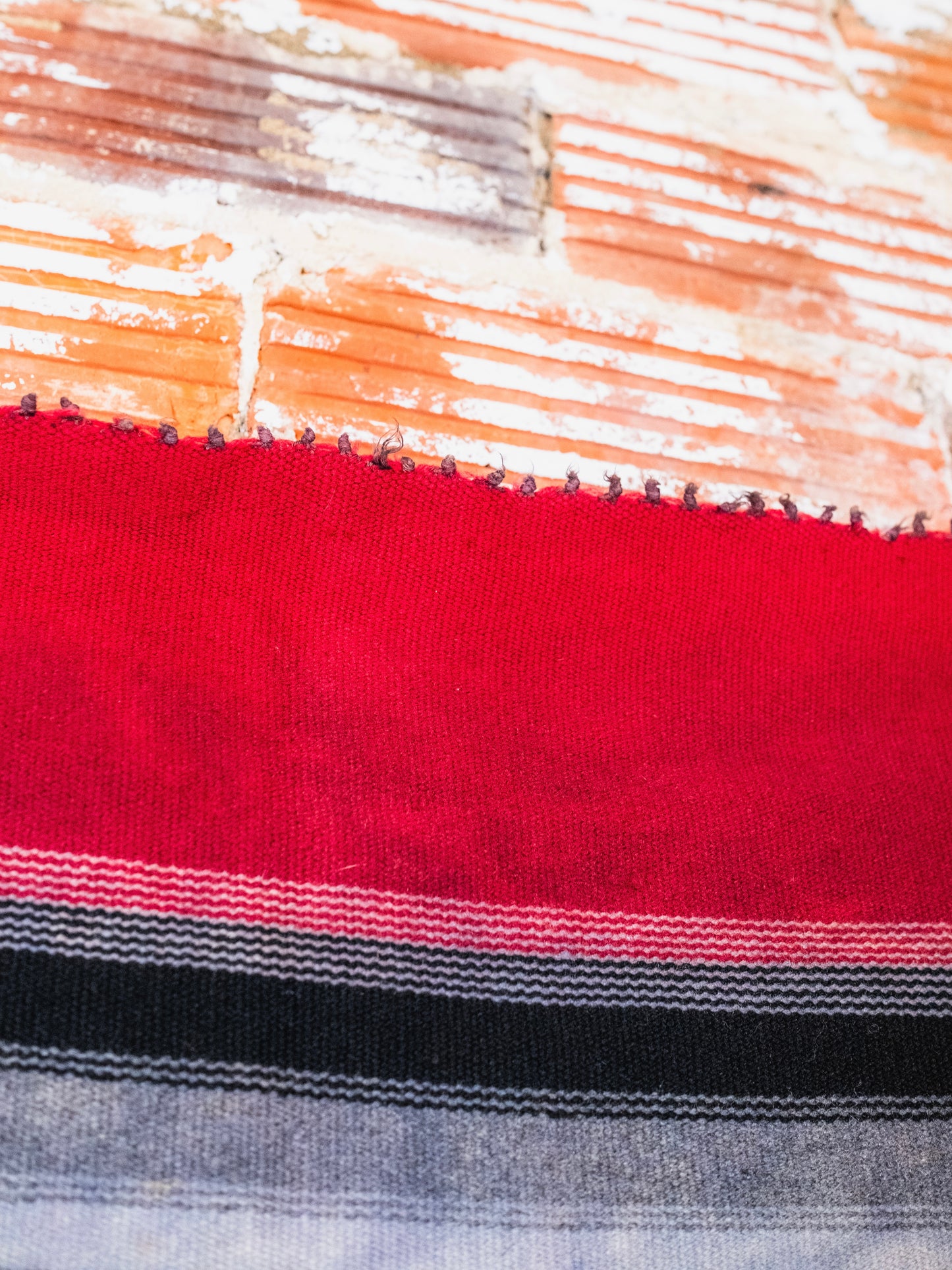 Vintage Red Southwestern Chimayo Woven Wool Blanket