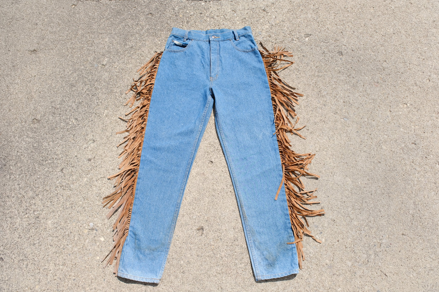 Vintage Exterior Fringe Denim Jeans