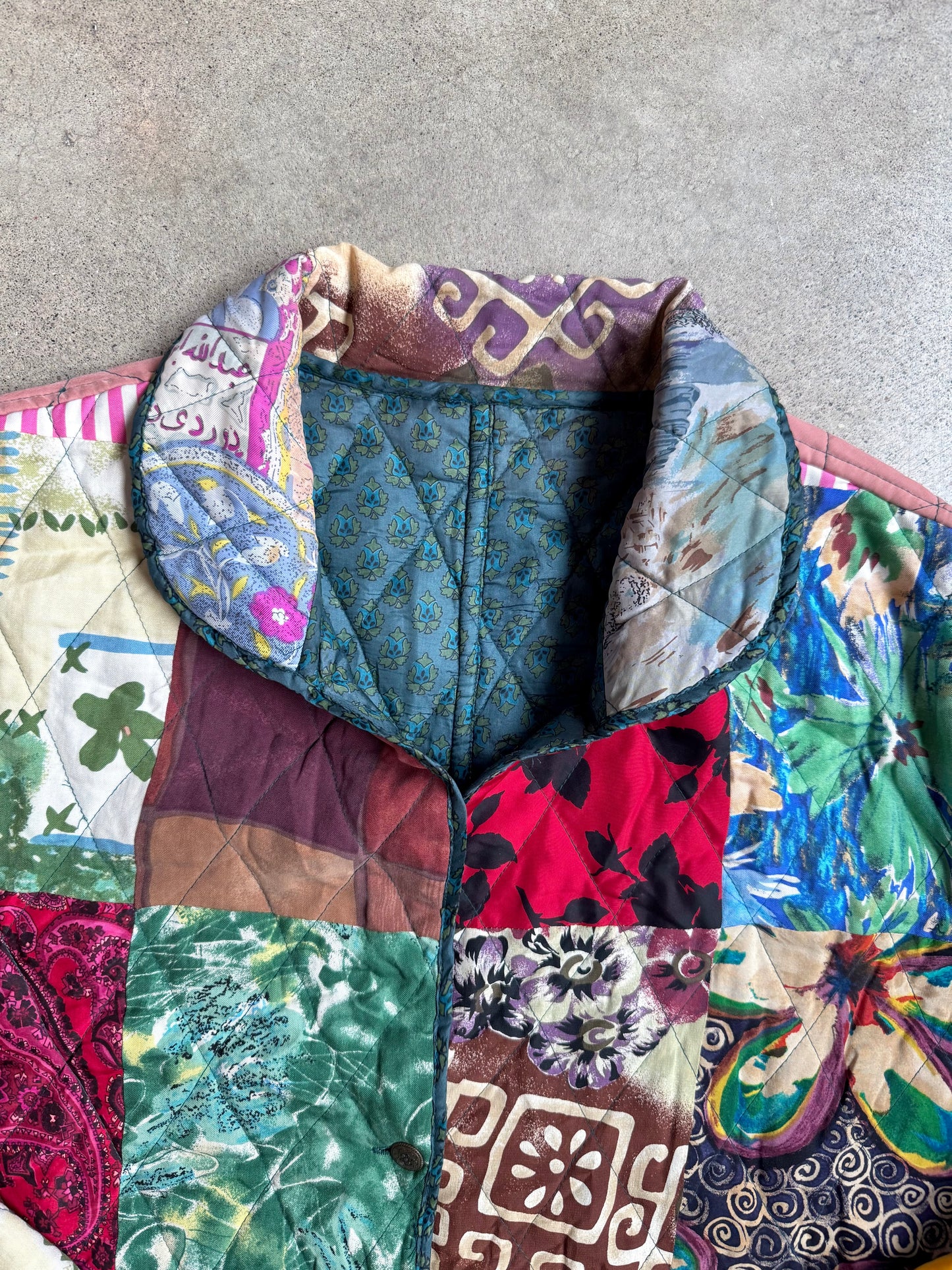 Vintage 1990s 220 Hickory Reversible Quilted Patchwork Silk Jacket | XL