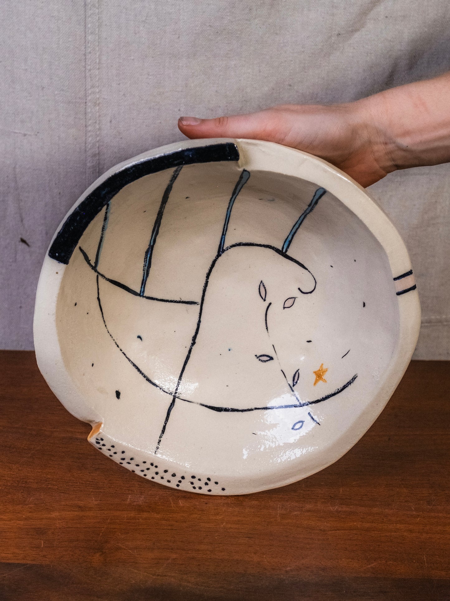 Vintage Bede Clarke Studio Pottery Abstract Ceramic Bowl