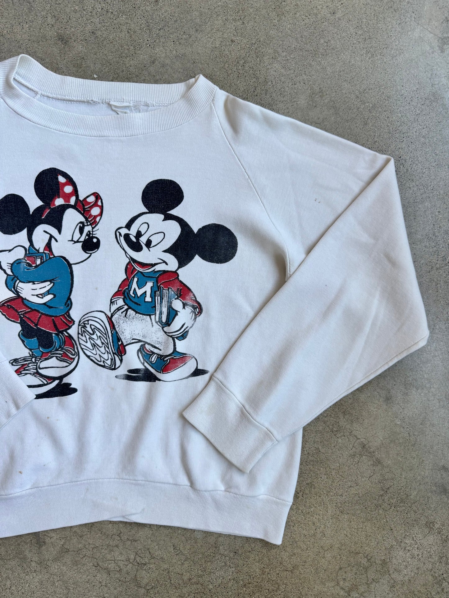 Vintage 1970s Mickey & Minnie High School Sweethearts Raglan Sweatshirt | Medium