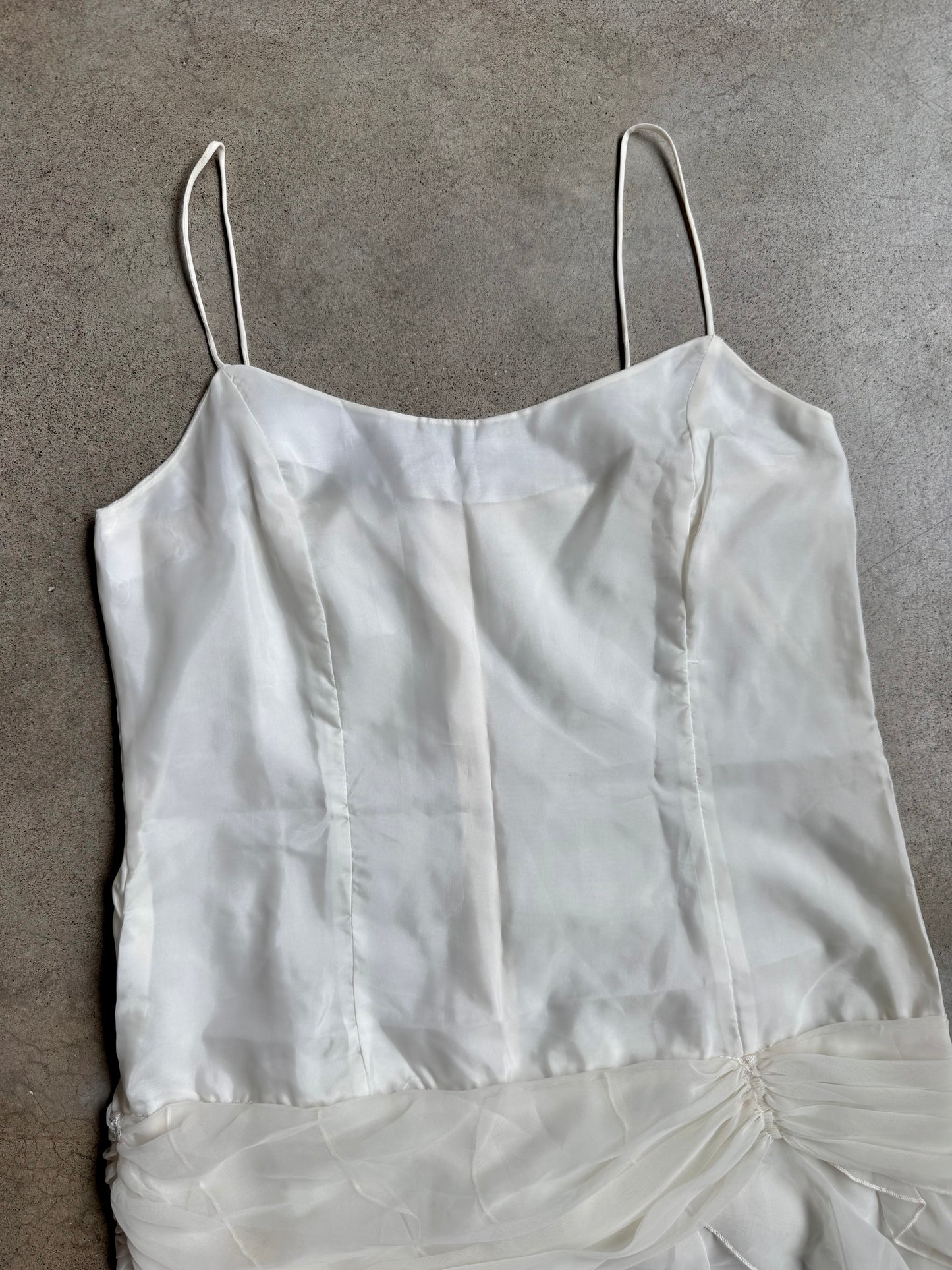 Vintage 1990s After Dark White Chiffon Ruffled Cocktail Dress | Large