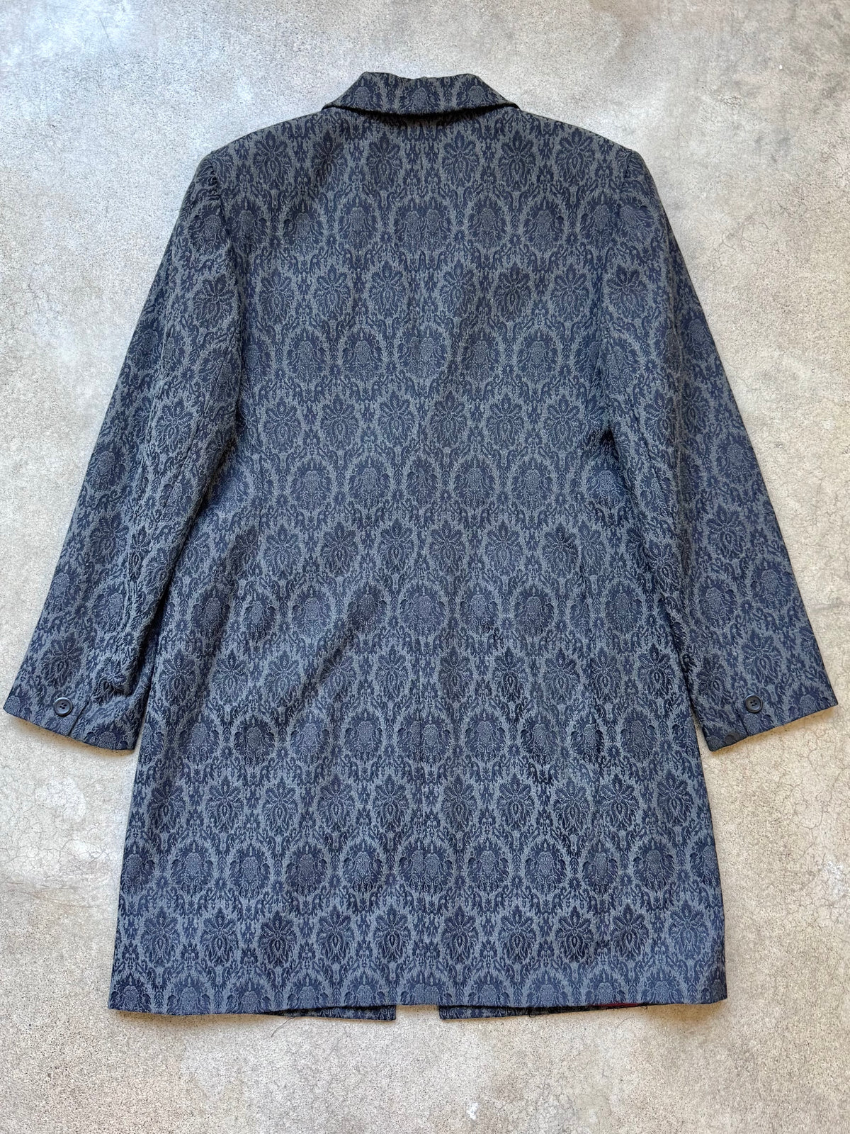 Vintage 1990s Jones New York Grey Brocade Jacquard Overcoat | Large